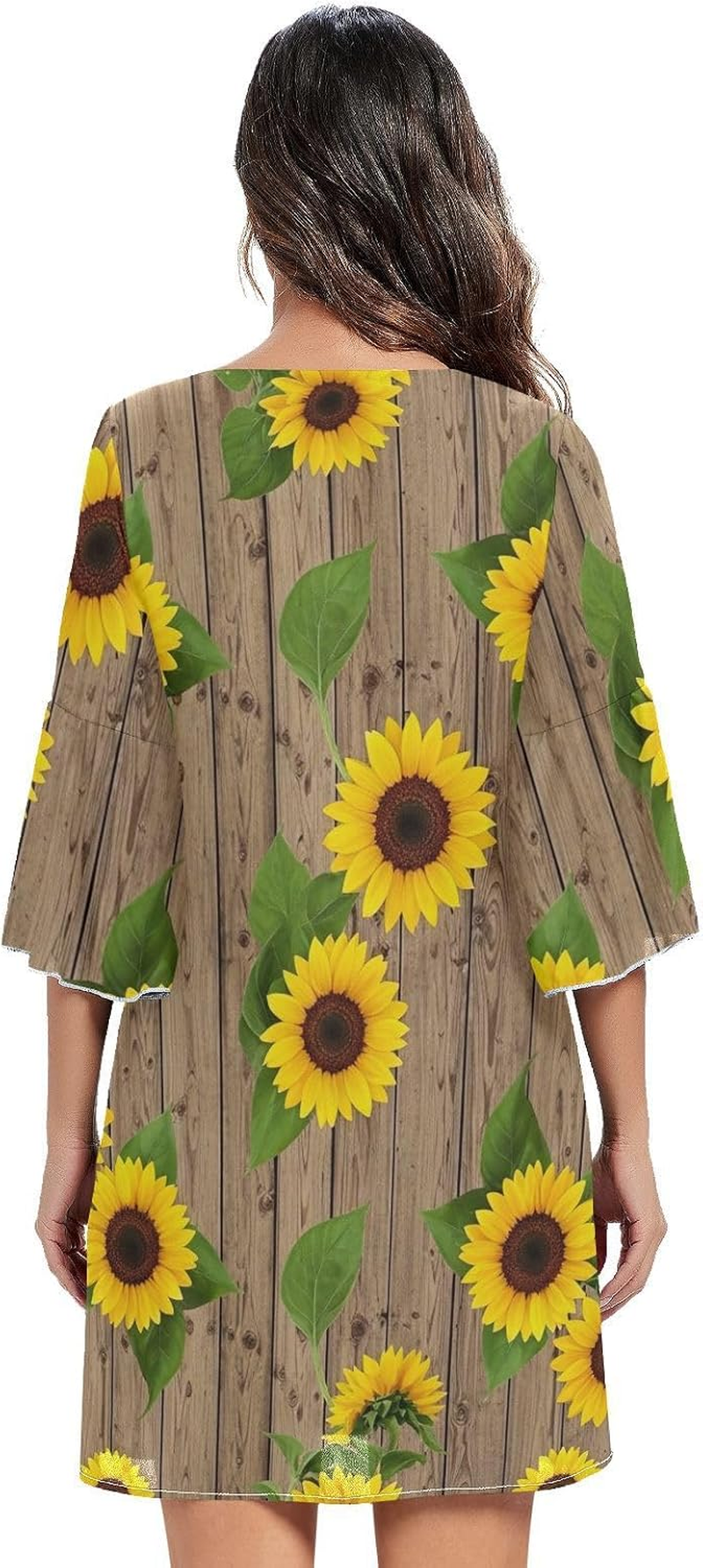 Sunflowers Rustic Wooden Chiffon Dress Printed Line Maternity Dress image number 4