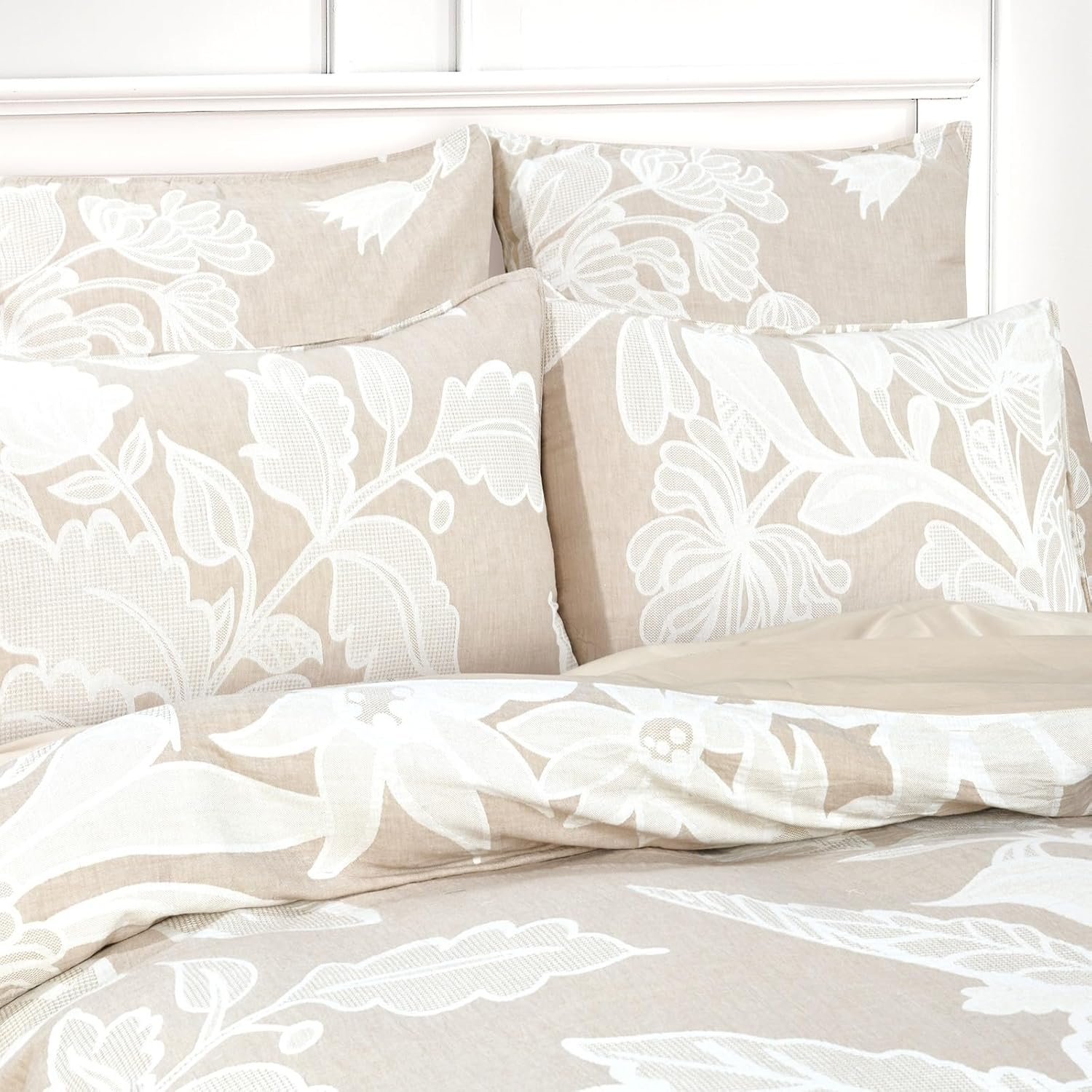 Renee Taylor Bentley Cotton Jacquard Quilt Cover Set, Double, Nude image number 4