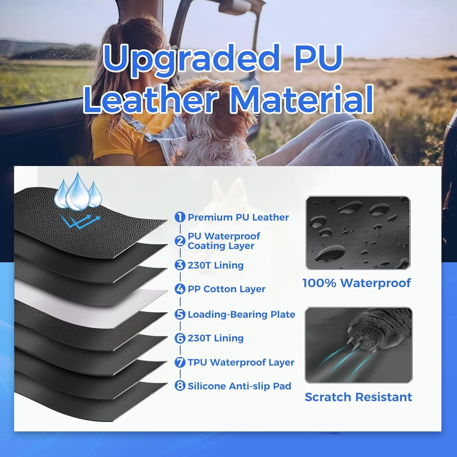 Aoiiigo Dog Car Seat Cover for Back Seat Waterproof Dog Car Seat Cover with Hard Bottom Scratch Prevent and anti Slip PU Leather Dog Hammock for Cars, SUV and MPV image number 1