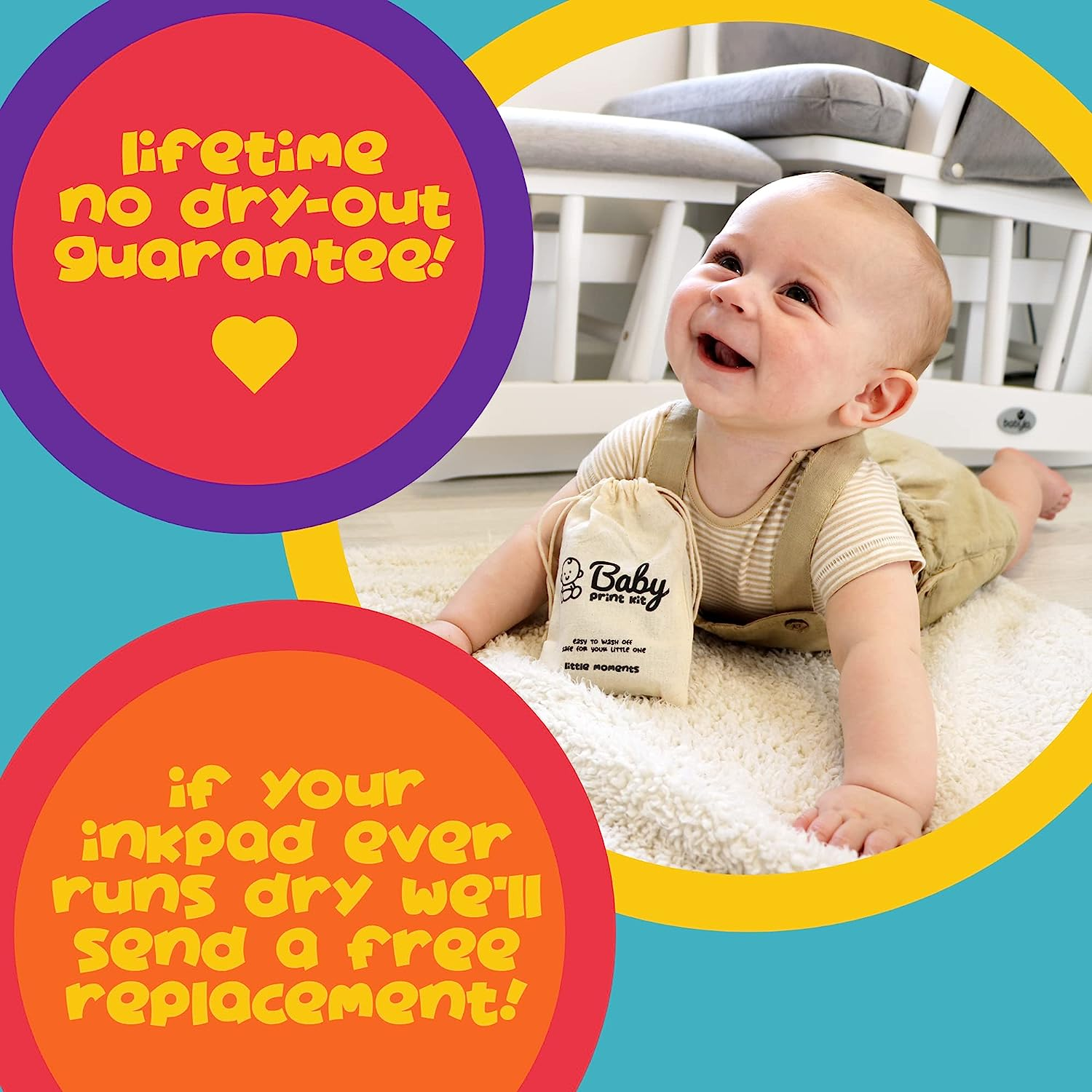 (Black) - Baby Footprint Kit - Easy Clean Baby-Safe Black Ink Pad for Baby Hand Prints and Footprints image number 1