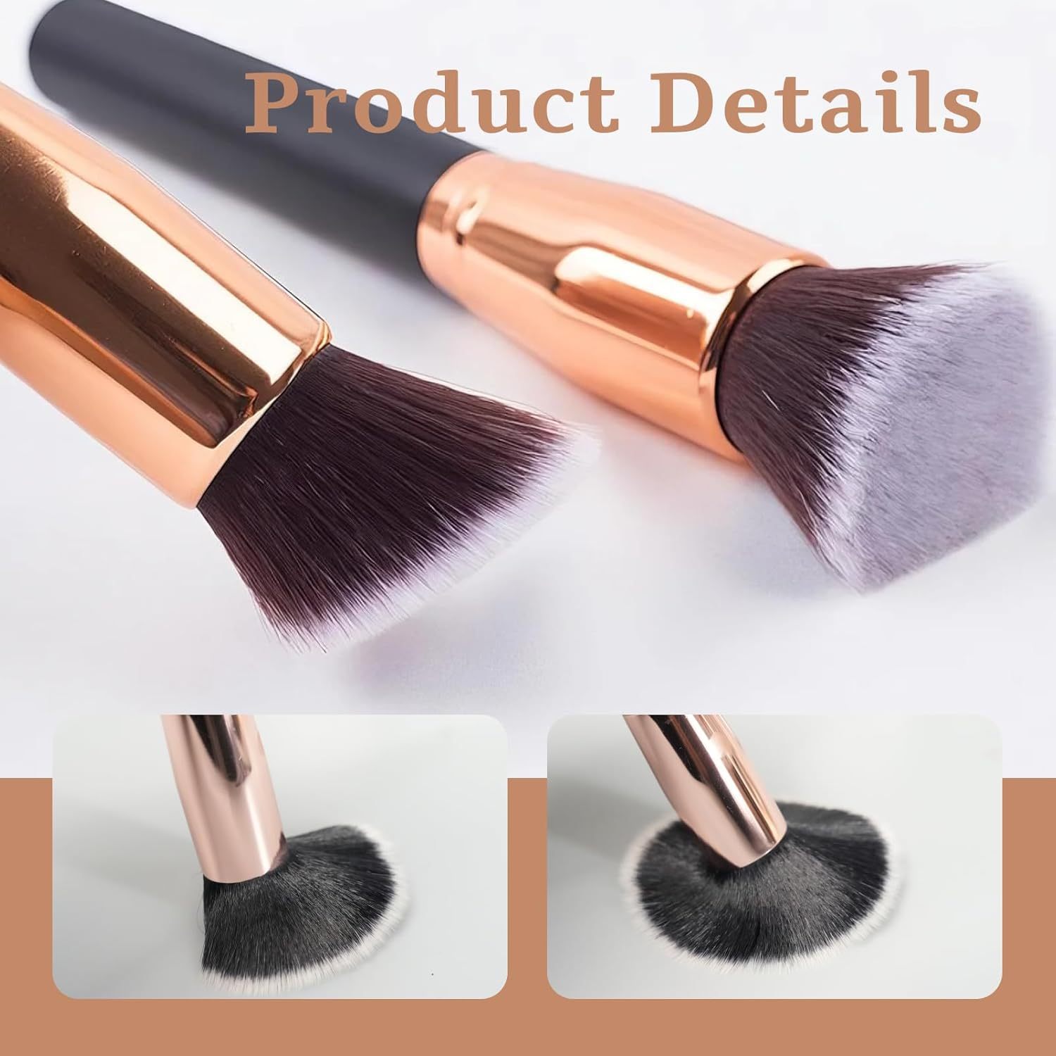 Fortuneglobe 2 Pieces Kabuki Foundation Brush Set - Professional Flat Top Face & Body Makeup Brushes for Liquid, Cream, Powder | Blending & Buffing Duo​​ image number 4