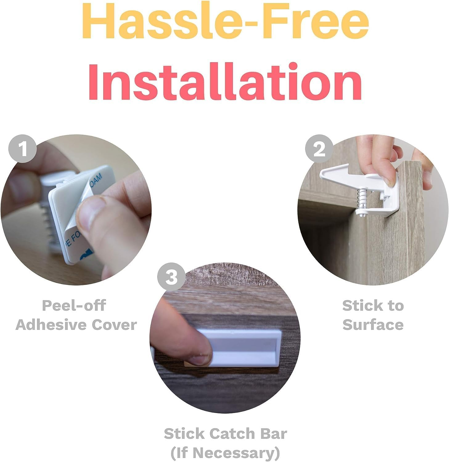 Acemedia12/16Pack Cabinet Locks, Child Safety Latches - Baby Proofing Cabinets and Drawer Locks - 3M Adhesive - No Drilling & No Tools Required - Child Proof Your Home (16White) image number 4