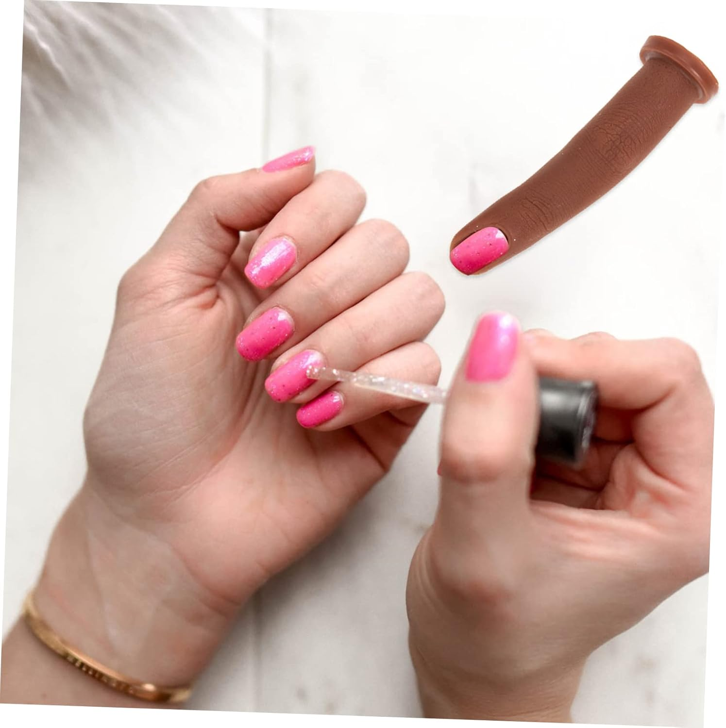 Healeved Nail Art Training Fake Finger to Practice Realistic Nail Practice Hand Sturdy Silicone Prosthetic - Brown image number 4