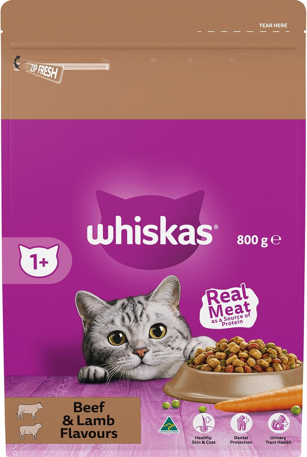 Whiskas Beef and Lamb Adult Dry Cat Food 800 G Bag, 6 Pack image number 6