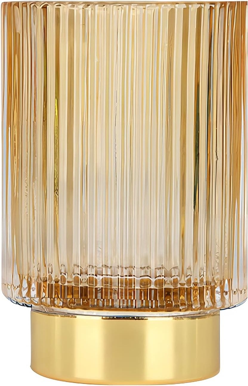 DASITON Makeup Brush Holder Organizer,Crystal Cosmetic Makeup Brush Glass Brushes Storage Holder,Vintage Makeup Brush Cup Pen Pencil Holder Striped Vase(Coffee L)