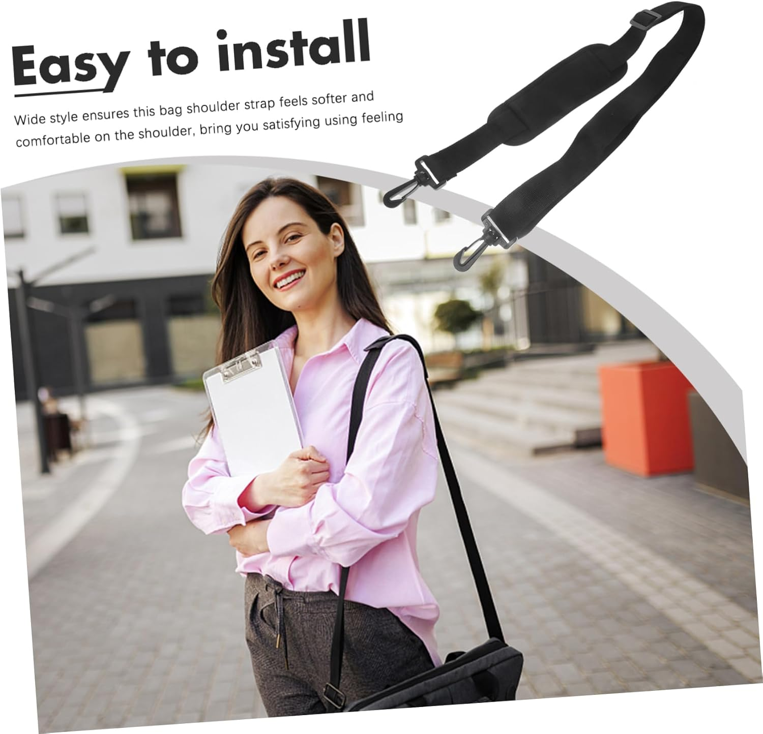 Hoement Adjustable Sturdy Laptop Bag Strap with Hook, Black Nylon and Oxford Cloth Padding, Messenger and Briefcase Belt for Travel and Work image number 1