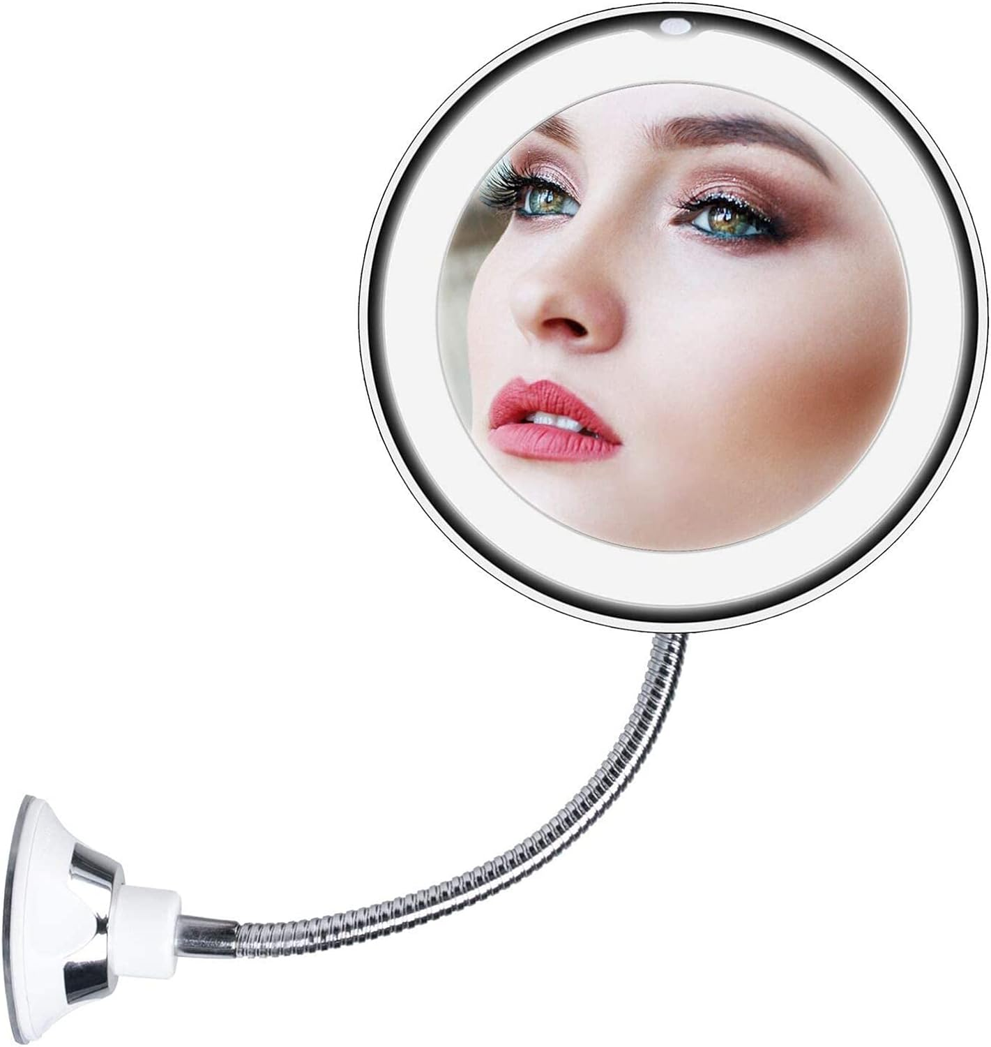 10X Magnifying LED Lighted Makeup Mirror, 7" Flexible Goose-Neck, 360&deg; Swivel Wall Mirror, Bathroom Magnification LED Daylight Vanity Mirror with Suction Cup, Cordless, Bathroom & Travel Mirror image number 5