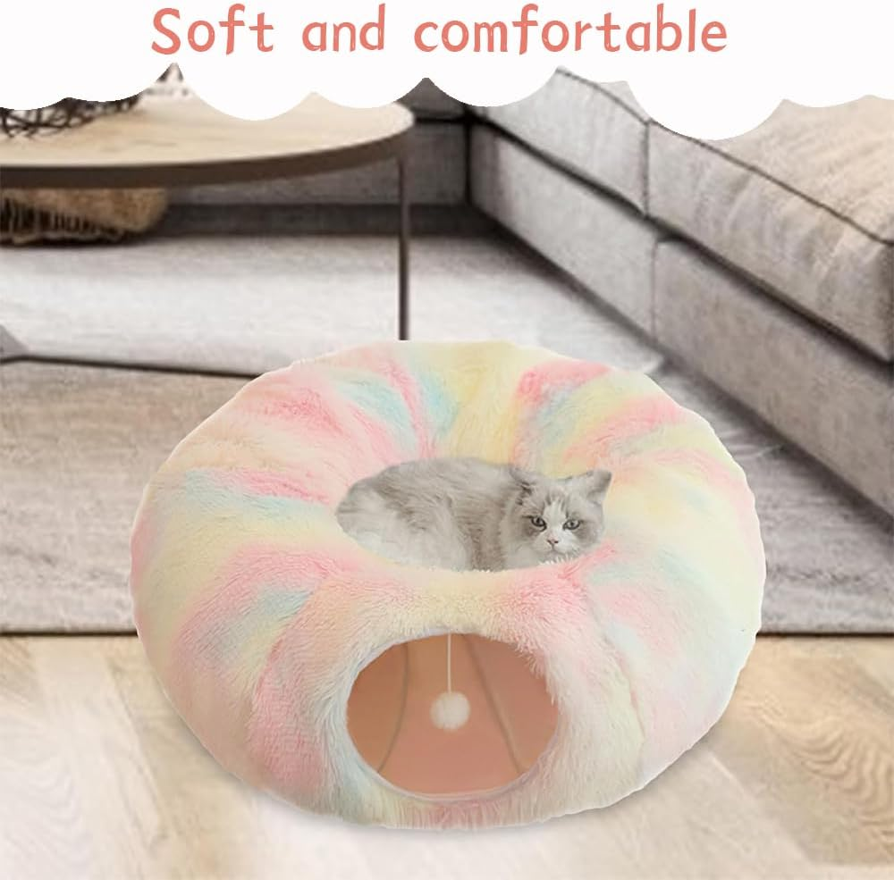 Tunnel Bed for Cats, Easy to Foldable and Portable, Large Cat Donut Bed Tunnel Tub, Washable Cat Beds Equipped with Plush Toy for Cats, Ferrets, Puppies, and Rabbits image number 5
