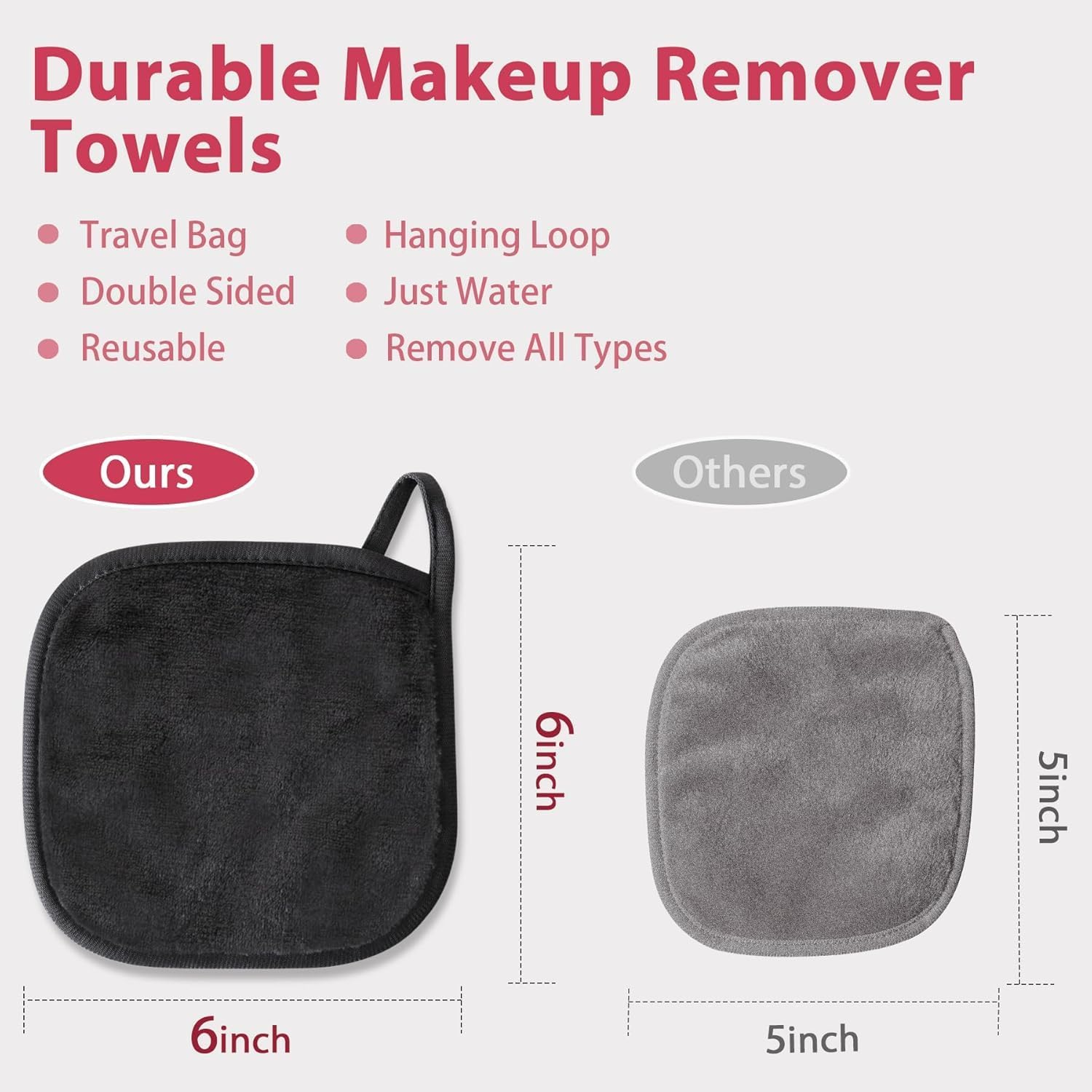 Makeup Remover Cloth-12 Pack 6" X 6" Makeup Remover Towels Reusable Face Cloth for Washing Face, Makeup Remover Pads Microfiber Face Washcloth with Mesh Bag, Grey image number 2
