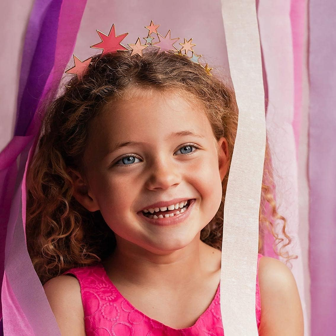 Pink and Gold Glitter Star Headpiece | Alloy Headband Accessory for Birthday, Virtual Zoom Party, Festival, Fireworks Night, Fancy Dress, Her, Children image number 4