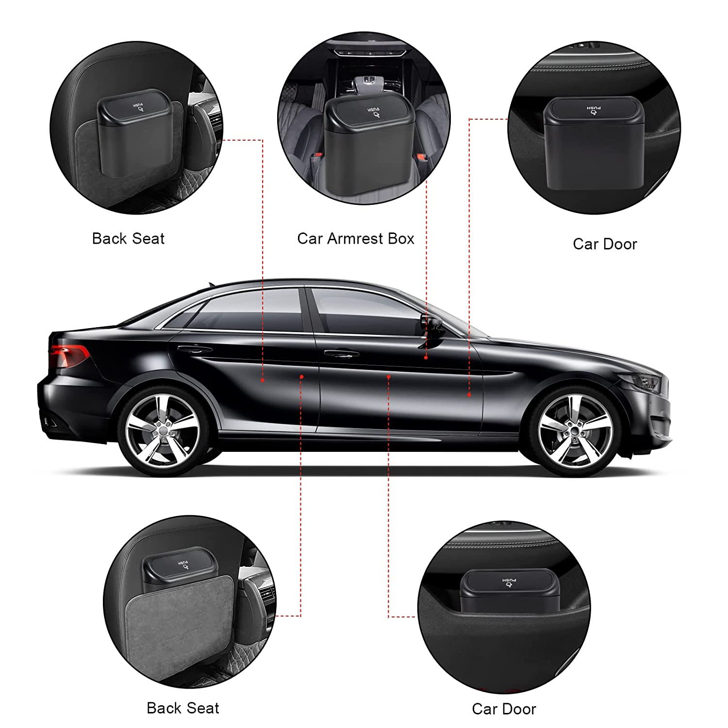 Enthulove 2 Packs Mini Car Trash Can Bin with Lid and 150Pcs Trash Bags,Leakproof Car Vehicle Trash Can Bin,Car Garbage Trash Can Storage for Front Back Seat Accessories for Office Bedroom Home(Black) image number 1