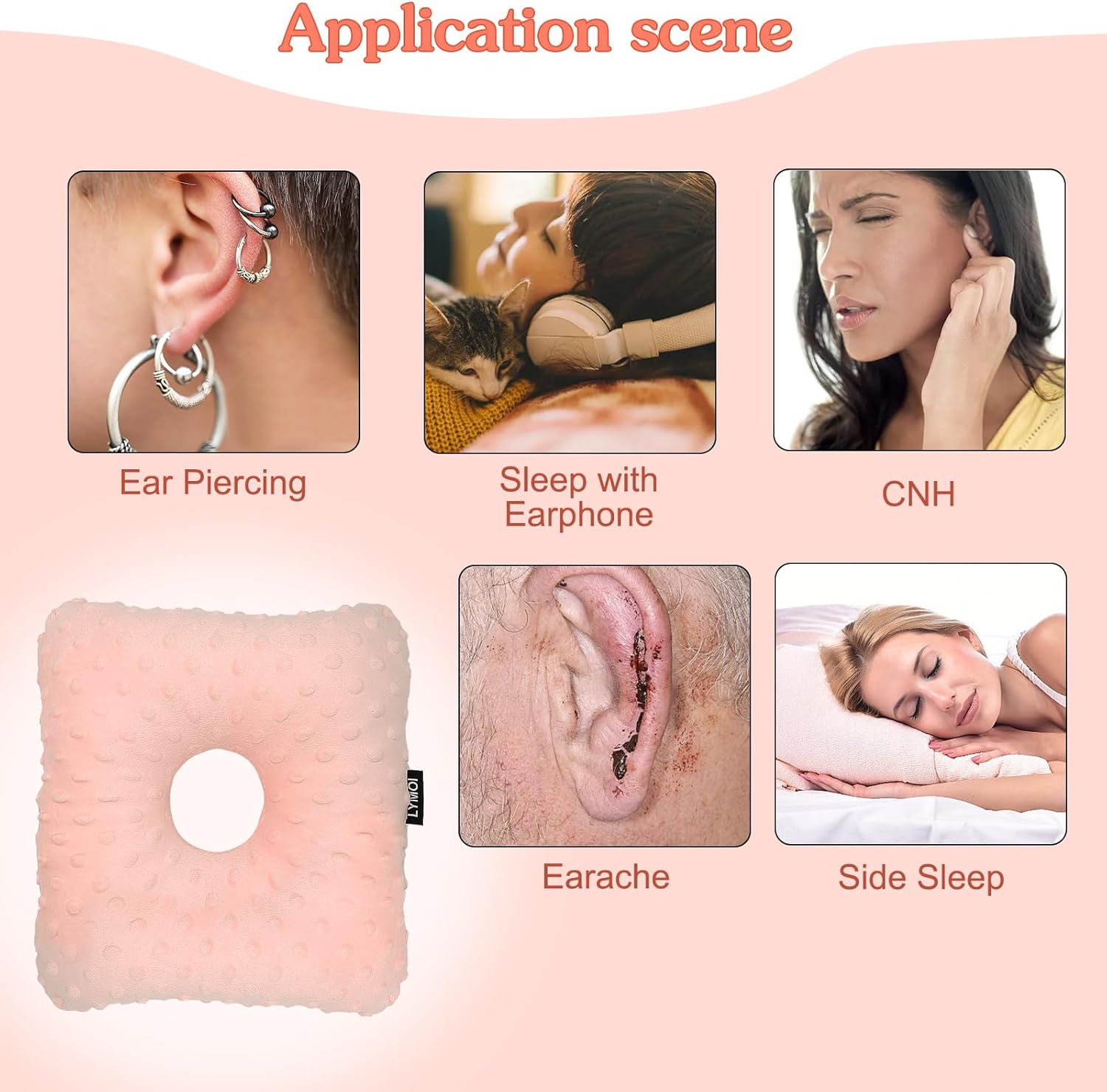 Large Ear Piercing Pillow for Side Sleepers, Side Sleeping Pillow, Ear Protector Pillows with Holes for Ear Pain CNH Piercing Pain Relief Ear Inflammation Pressure Sores Minky Dot (Pink) image number 2