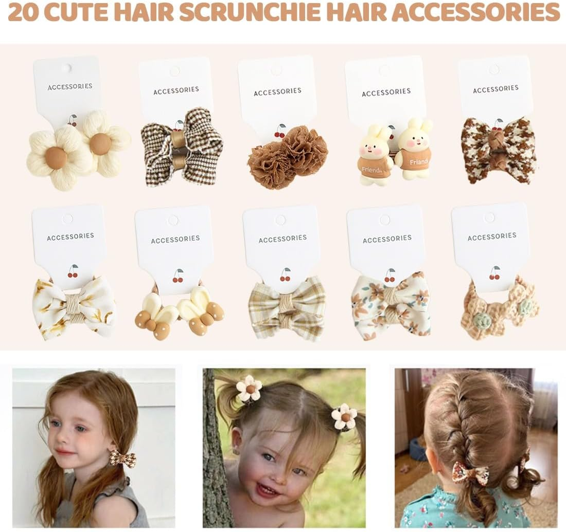 JYNXOR Pack of 20 Cute Baby Hair Bobbles, Colourful, Elastic Hair Band, Girls, Flower Hair Accessories, Braid Elastics, Hair Bands, Ponytail Hair Accessories, for Small Children