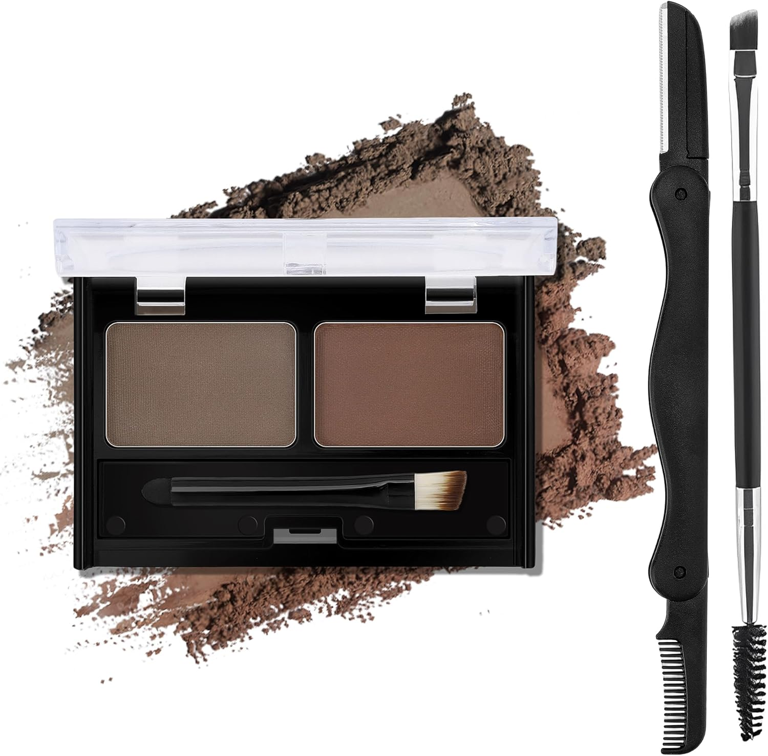 Erinde Eyebrow Powder Makeup Palette, 2 Colors Brow Powder Palette with Brow Brush and Razor, Eyebrow Tint Powder Filler to Shape Natural Brows, Long-Lasting Waterproof Brow Kit #3