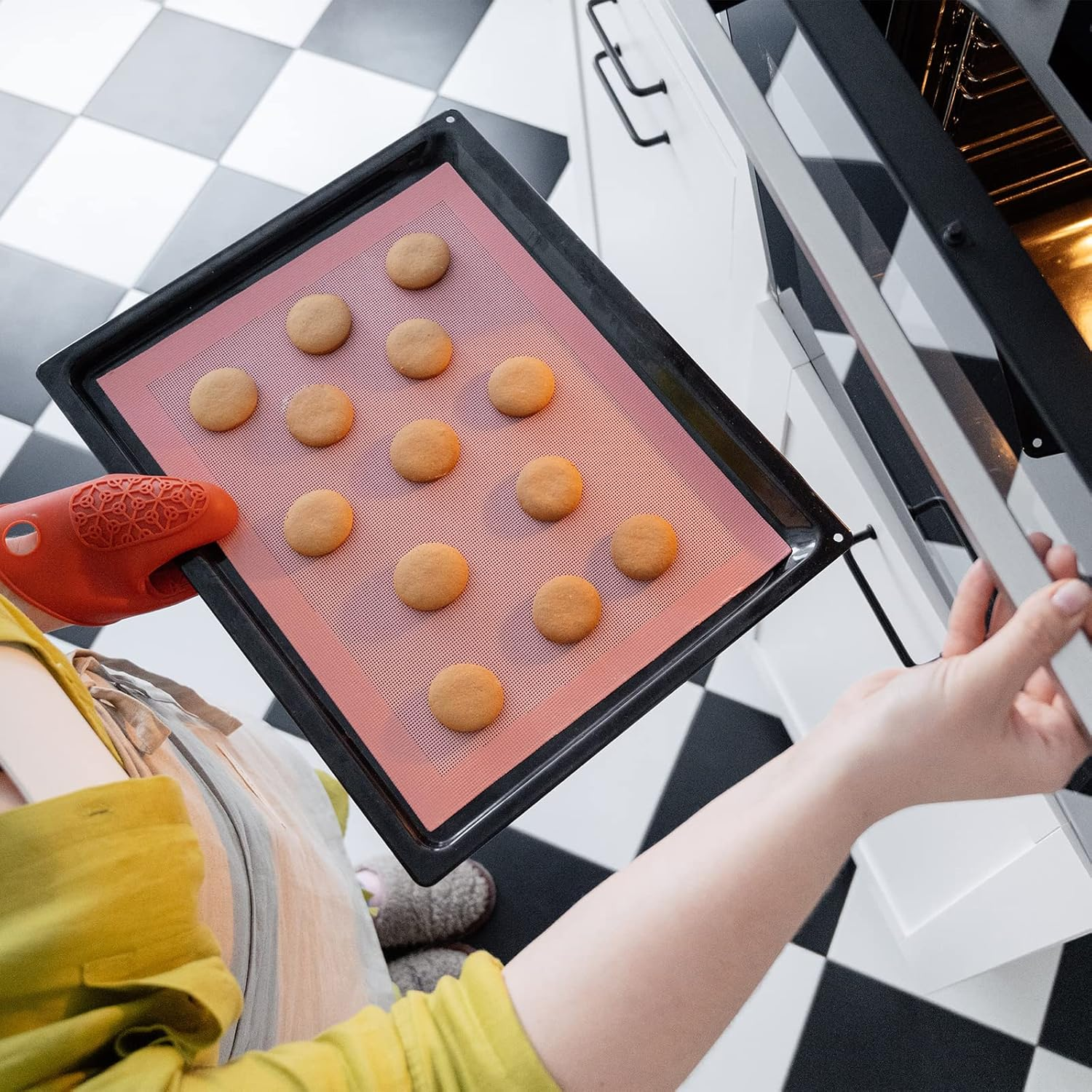 Perforated Baking Mats, 2 PCS Pink Eclair Silicone Mat for Half Sheet, Non-Stick Reusable Oven Liners for Making Bread/Pizza/Pastry/Cookie 11 5/8" X 16 1/2", Sakura Pink image number 1