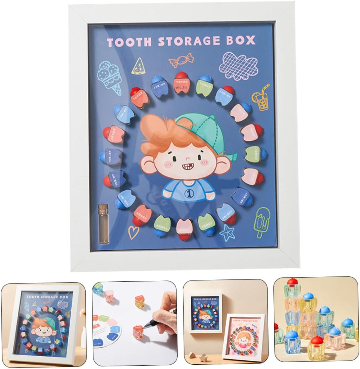 Baby Tooth Saver Collection Box Keepsake Holder Photo Frame Kids Deciduous Teeth Storage Case White Frame Suitable for Boys and Girls image number 3
