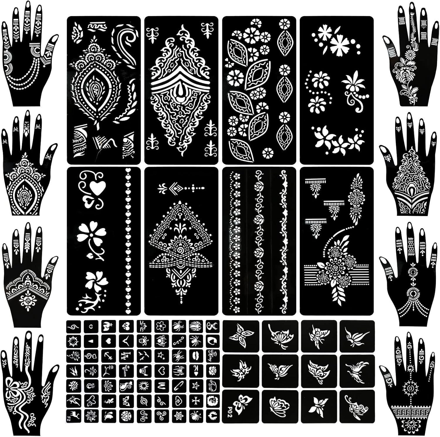 Koogel 18 Sheets Henna Tattoo Stencils, Temporary Flower Patterns Glitter Airbrush Tattoo Kits Arabian Stickers for Women and Girls Face Hand Paint Body Art image number 1
