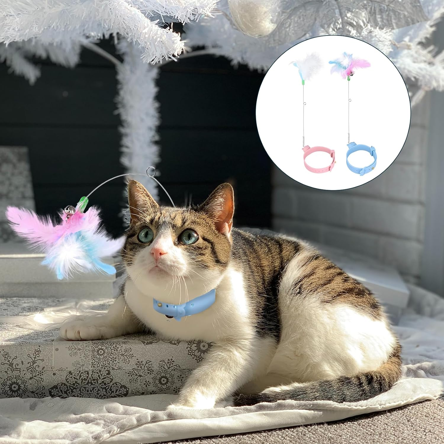 XIHIRCD 2Pcs Silicone Feather Cat Teasing Wands with Adjustable Collar, Bell Cat Interactive Teaser Toys for Indoor Play & Training image number 6