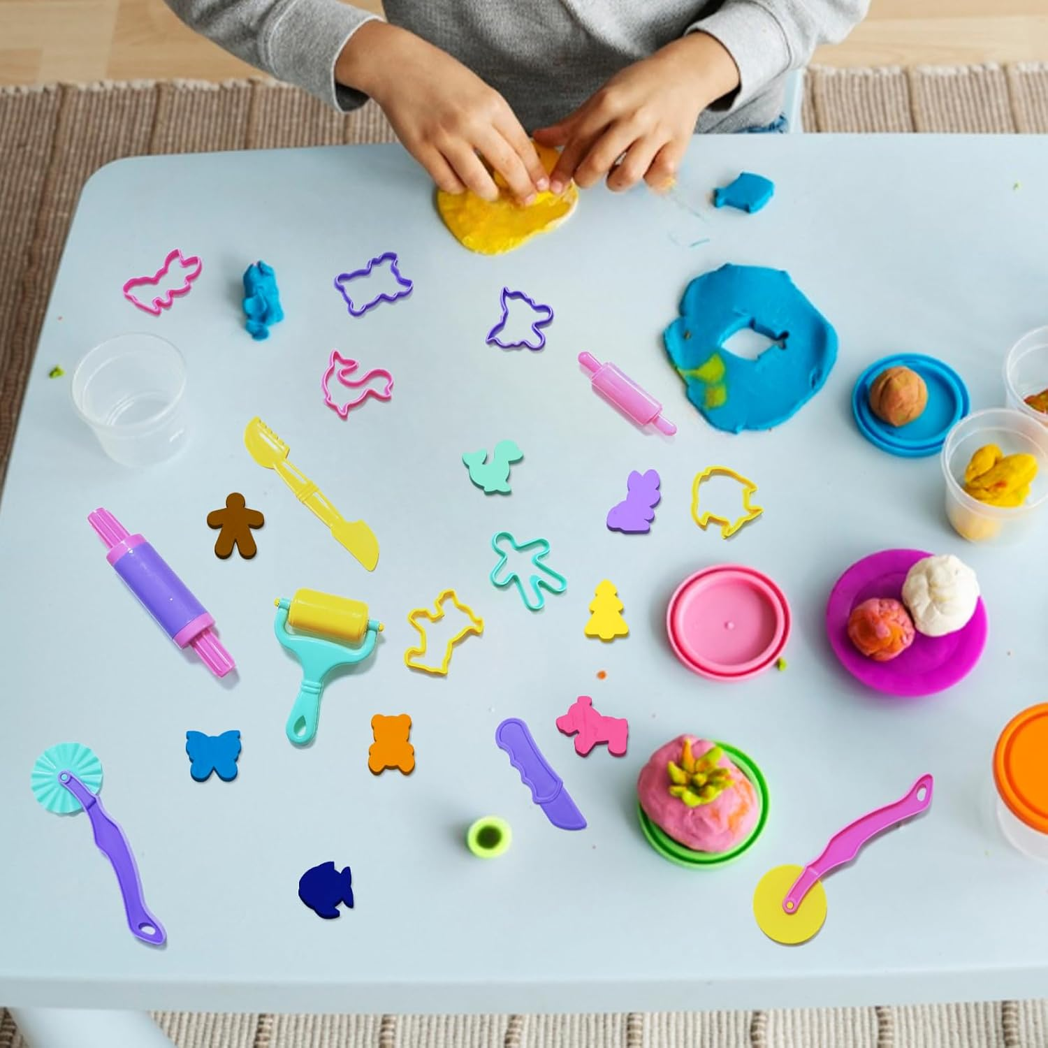 BEZANU Dough Tools Kit, 15 PCS Dough Accessories Molds with Animal Cutters for Creation Educational Toy Gift Set (Colorful)