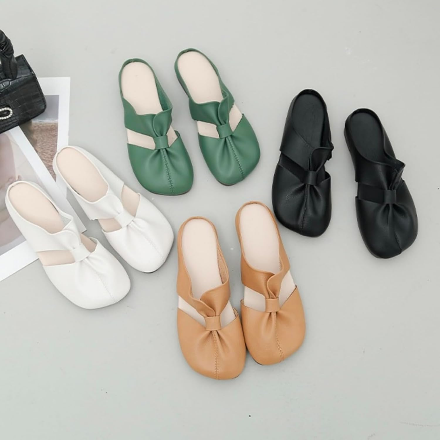 2025 Cut Out Design Flat Mules for Women,Women'S Soft Sole Knot Mules,Lightweight round Toe Backless Non-Slip Sandals (White,10) image number 6