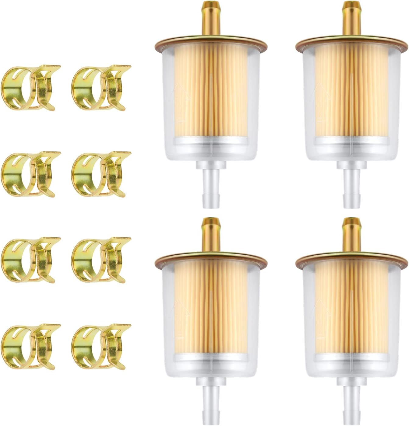 SAVITA 4Pcs 3/8" Universal Fuel Filters, Motorcycle Fuel Filter Inline Fuel Filter with 8Pcs Hose Clamps for Motorcycles Cars Generator Trucks Universal