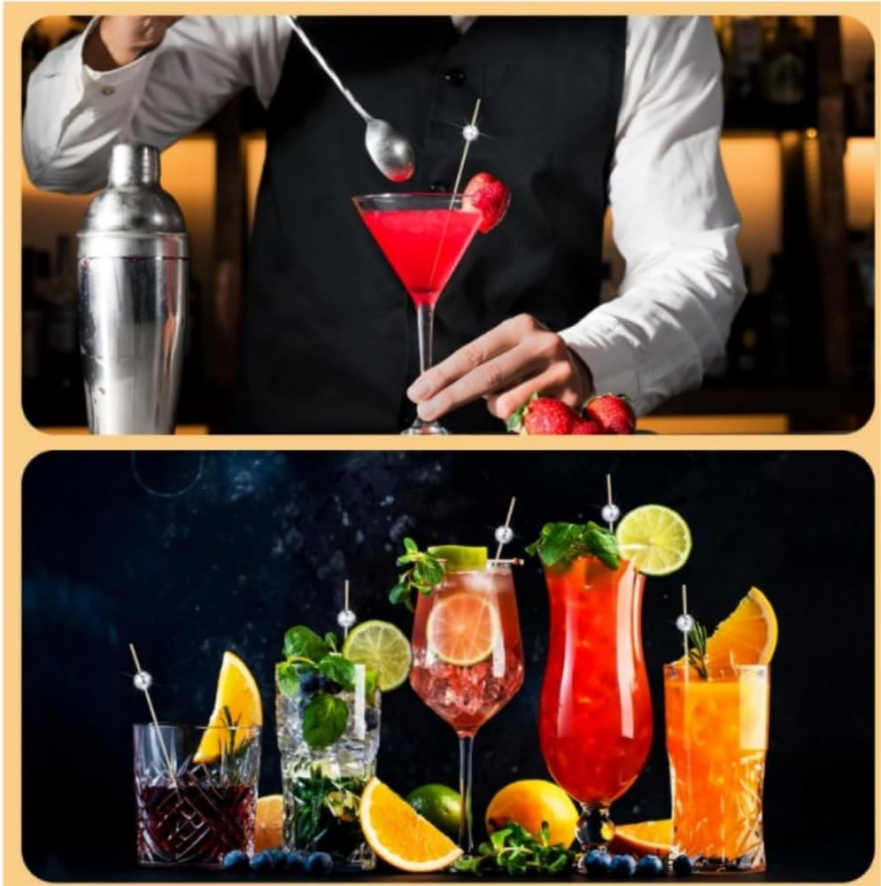 Jindizi 200PCS Cocktail Picks, Decorative Skewers for Appetizers Drinks Party Fruit, 4.7 Inch Long Wooden Bamboo Gold Ball Food Sticks Charcuterie Boards Accessories image number 5