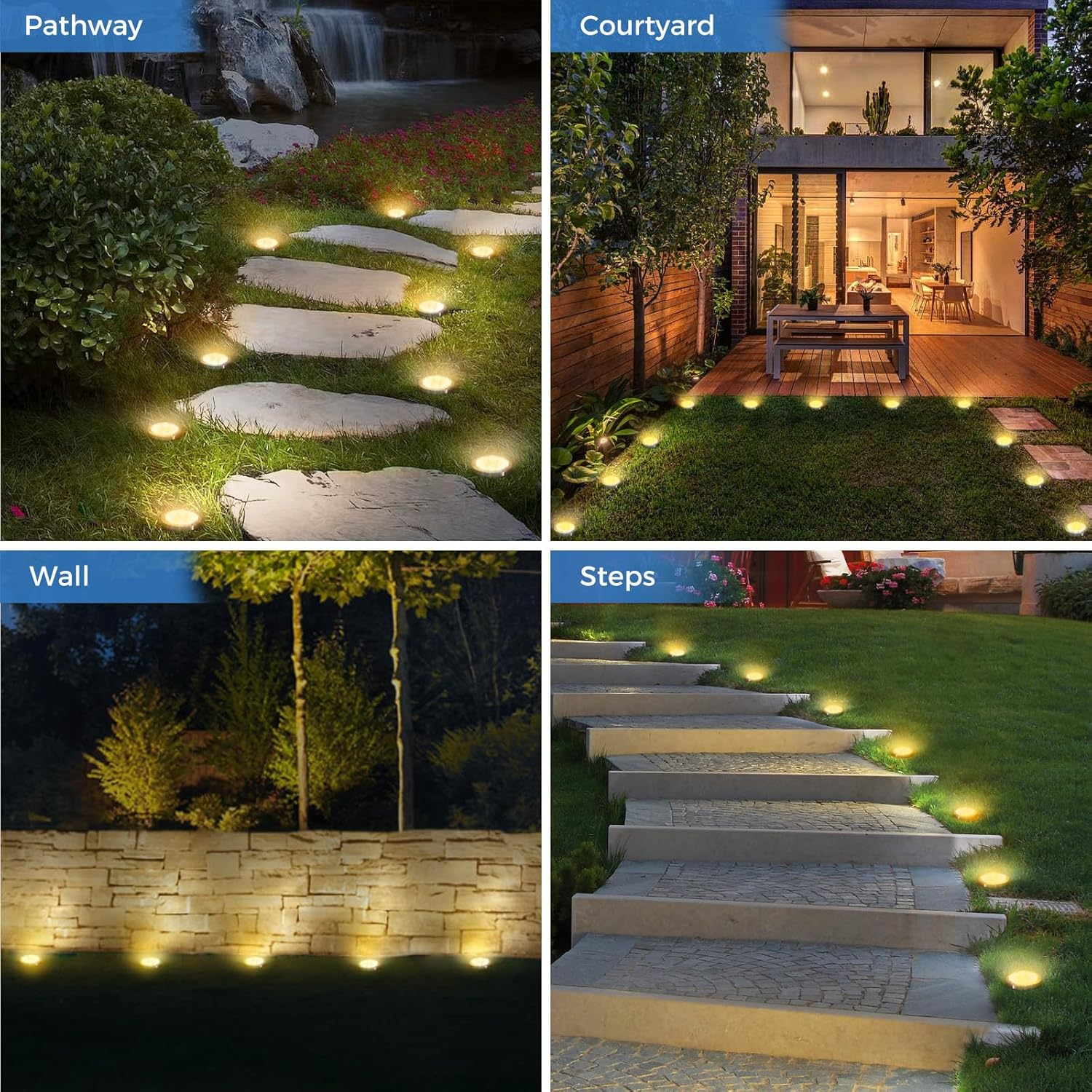Peasur Pack of 24 Solar Floor Lights Outdoor, 8 LED Solar Lights for Outdoor Garden Weatherproof Solar Lights Garden Lighting for Ground Path Lawn Walkway Warm White image number 6