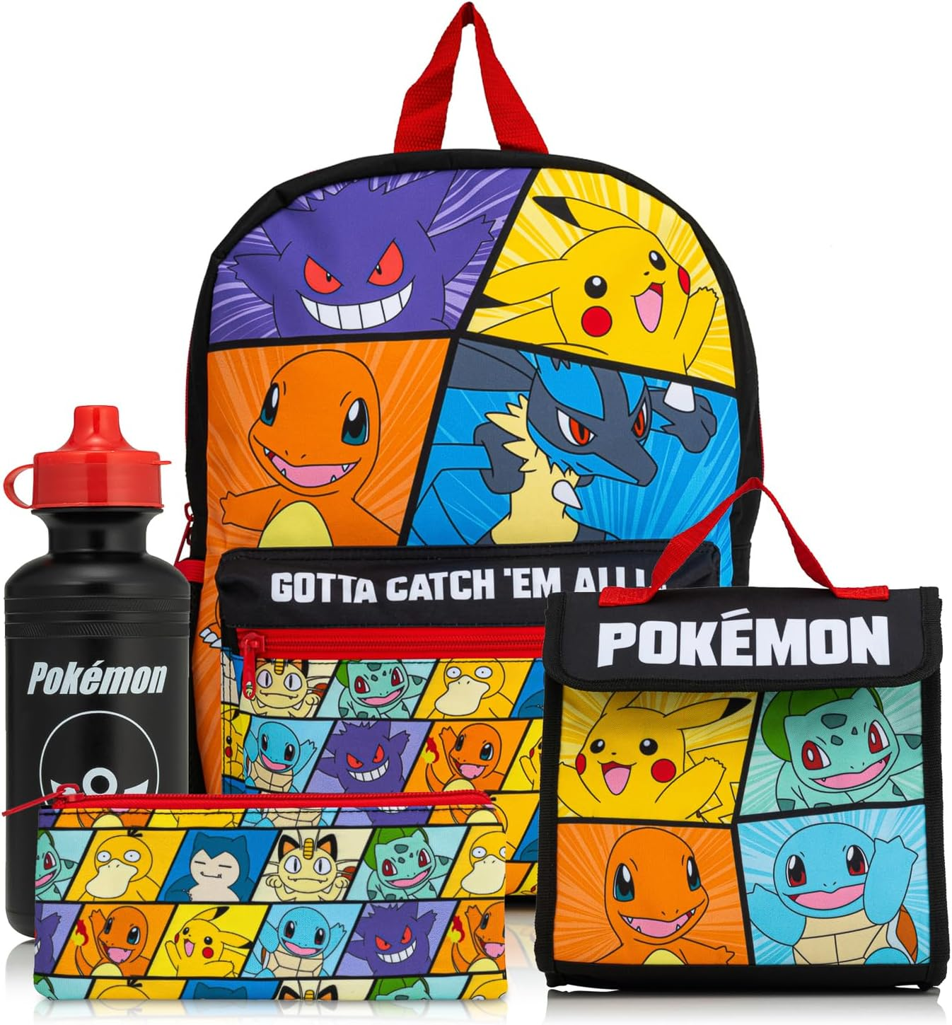 Pokemon Backpack 4 Piece School Set |Includes Lunch Box, Water Bottle, and Pencil Case | Adjustable Padded Shoulder Strap |Mesh Side Pocket | Back to School Bag Set image number 5