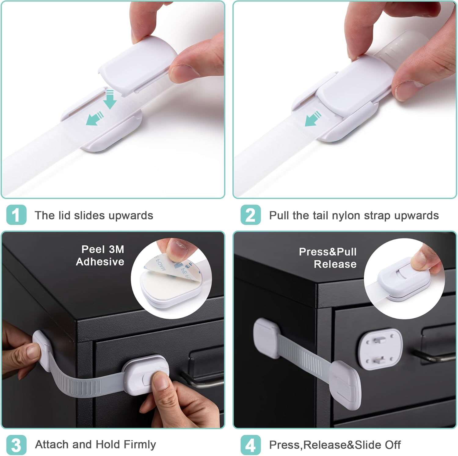 Cabinet Locks Baby Proofing -（8 Pack） Child Proof Cabinet Locks，Fridge，Oven ，Toilet Seat， Kitchen，Cupboard Appliance，Child Proof Door Lock - Multi Purpose Adjustable Strap No Drill No Screws image number 3