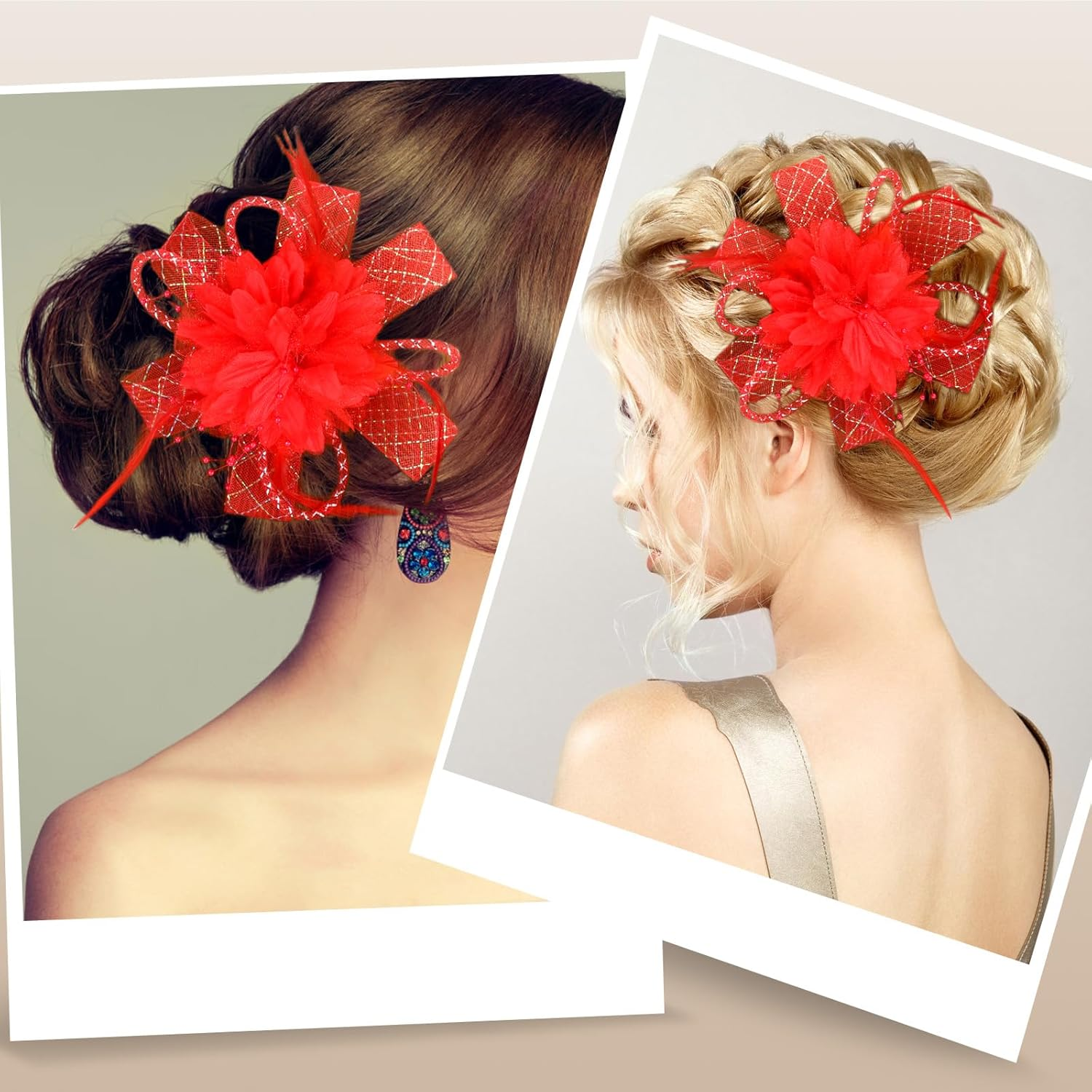 Sibba Flower Hats Clip Tea Party Lapel Pin Hair Clip Flower Feather Hair Clips Hairpin Butterfly Accessories Dresses Headband Set Women Girls Travel Wedding Prom Valentine'S Day Red D