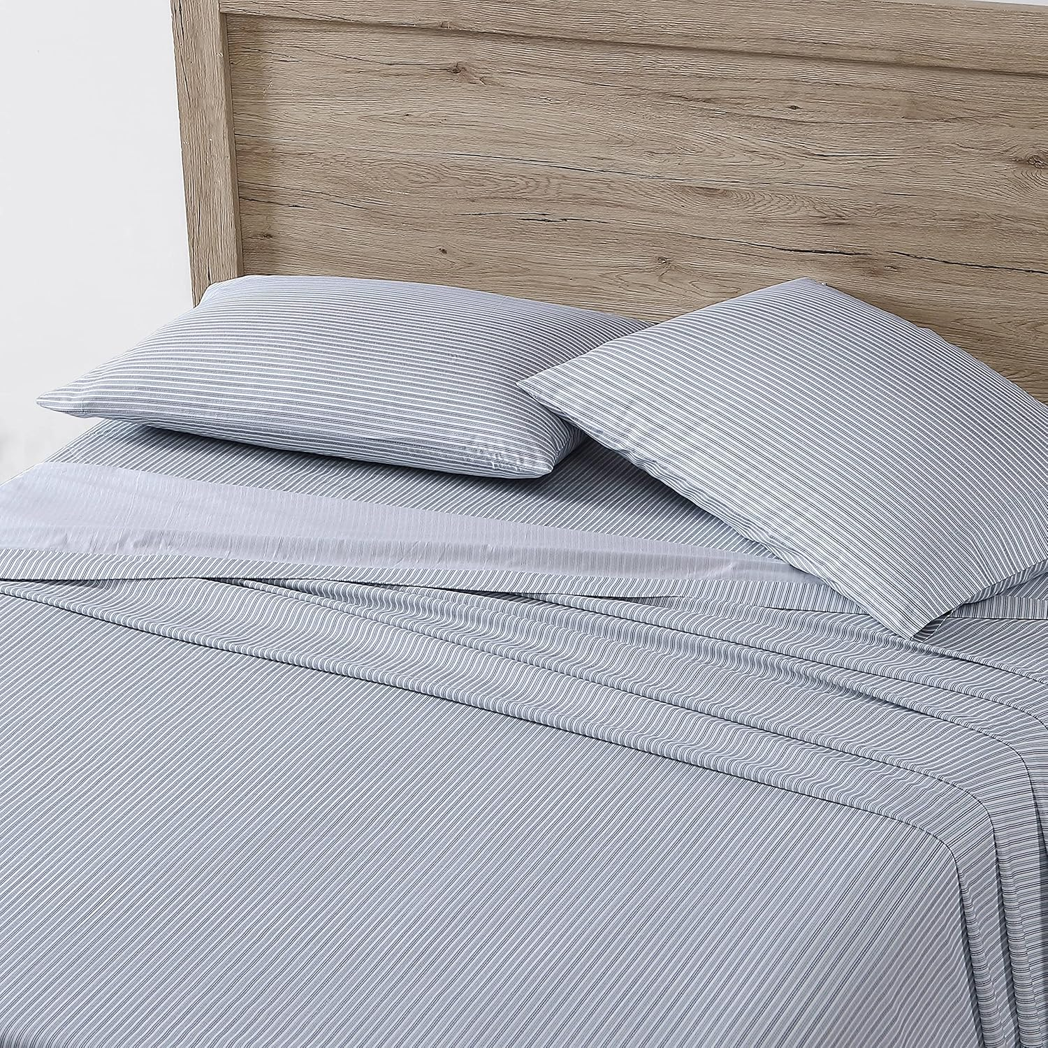 Eddie Bauer Home Sheets Cotton Percale Bedding Set, Crisp & Cool, Stylish Home Decor, Full, Fish ATOL White/Grey