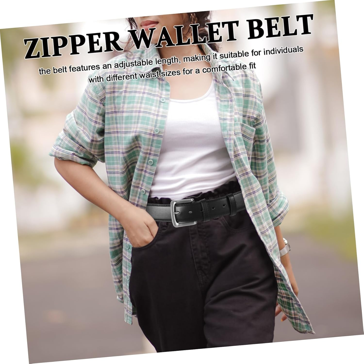 EXHUMKY Mens Pu Money Belt Zipper Pocket, Anti-Theft Hidden Money Pouch Waist Wallet for Business Travel, Black 115Cm Security Waist Belt for Travel Accessories image number 5