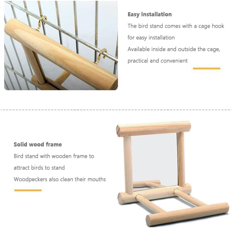 Bird Mirror for Parrots, Bird Stand, Perch with Mirror, Wooden Mirror with Landing Area, Bird Toy for African Greys, Macaw, Parakeets, Cockatiels Toy Birds image number 1