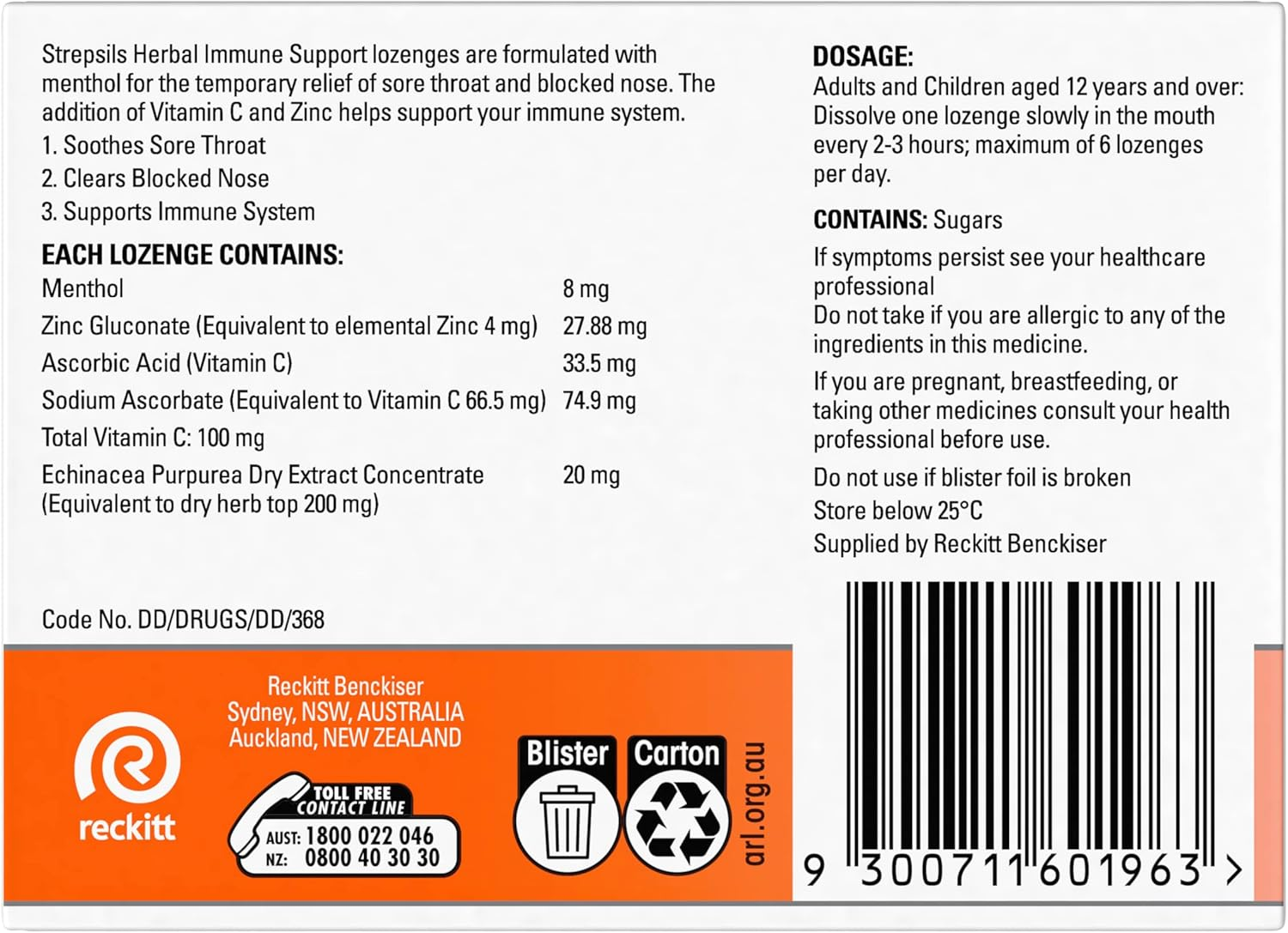 Strepsils Herbal Immune Support Lozenges, Honey Lemon, 32 Pack image number 5