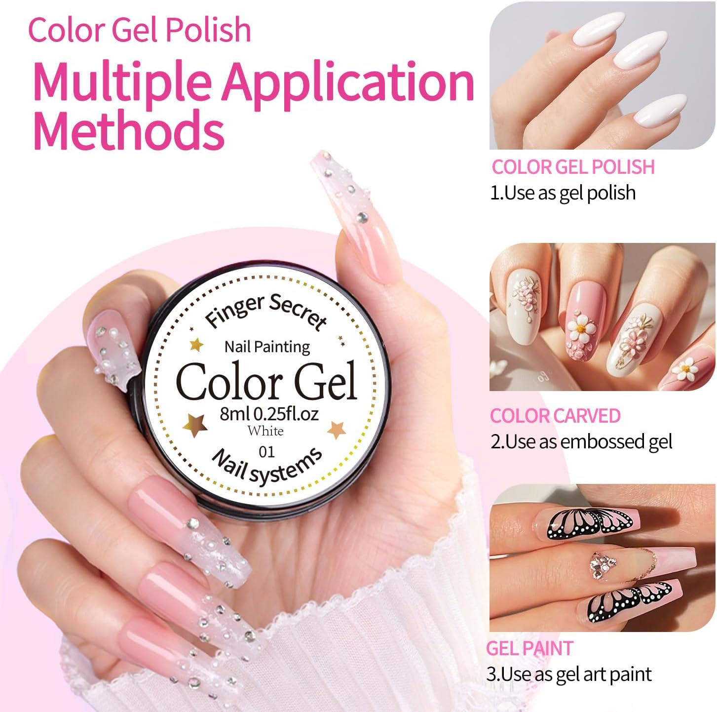 SULLMAR Black Nail Gel No Wipe Nail Pat Painting Gel for Drawing Striper Floral Painting Polish Required LED Drying for Salon Home DIY Manicure Nail Art (Black) - 18Color image number 4