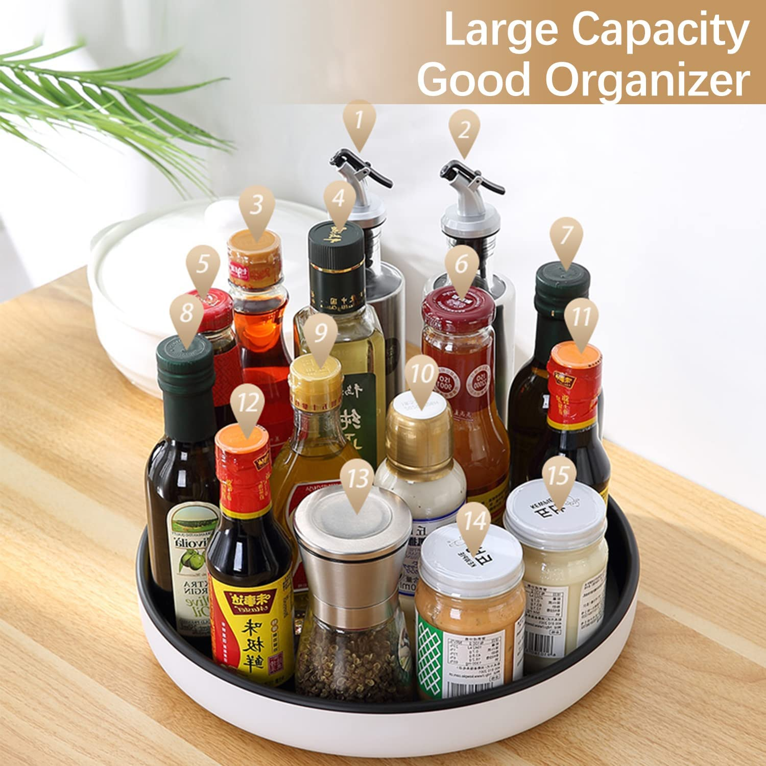 Lazy Susan Organiser 25Cm 360&deg; Rotating Tray for Kitchen Pantry Cupboard Black Lazy Susan Turntable for Cabinet Rotating Spice Rack Storage&hellip; - Grey image number 2