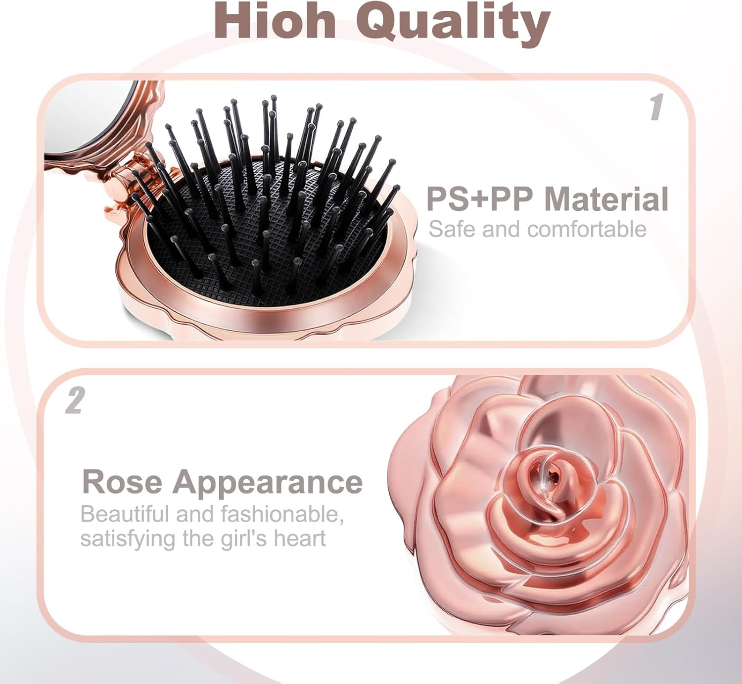 2 Pcs Travel Folding Hair Brush for Women, Rose Gold Small Hair Brush for Purse, Compact Mini Hairbrush with Mirror, Portable Pocket Hairbrush for Women Girls Wet and Dry Hair image number 3