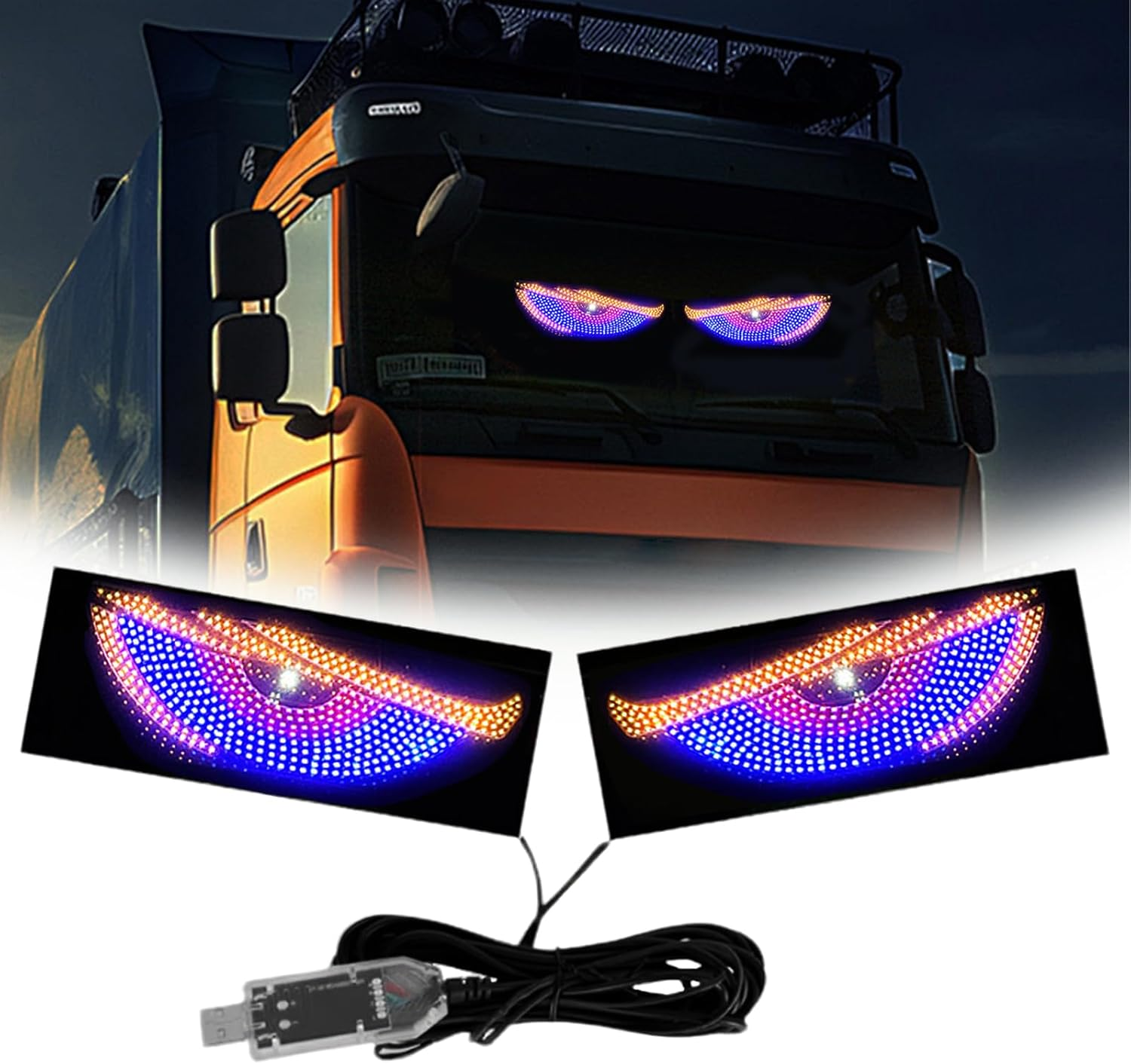 2PCS LED Devil Eyes Light for Car Truck SUV Windshield, 23.6"X4.73" Dynamic Flicker Vehicle Front Rear Window Display, USB Powered, Cool Car Decoration, Universal Fit (White)