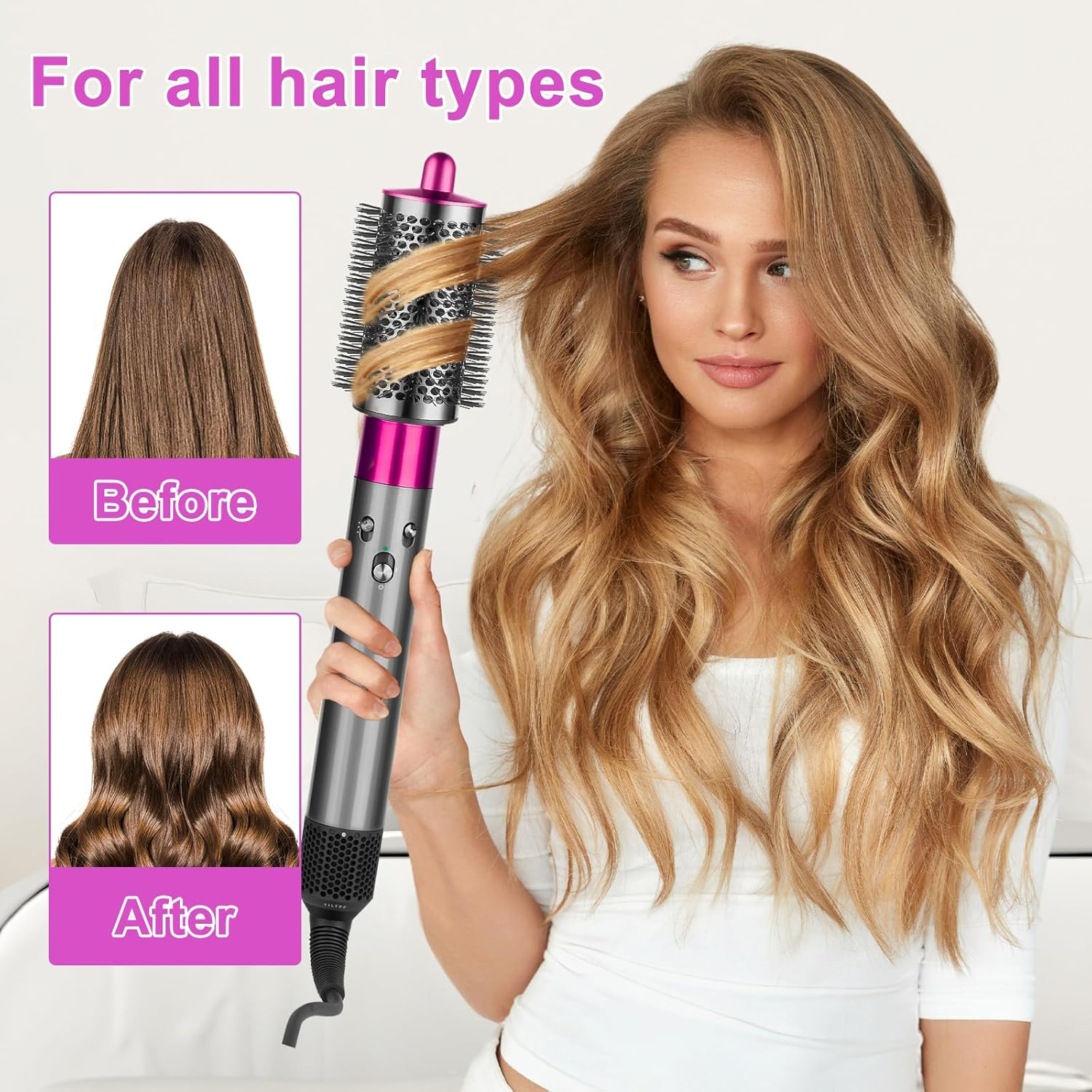 ZEPHBLOW Large round Volumizing Brush for Dyson Airwrap, Large round Brush Attachment Compatible with Dyson Airwrap HS01/HS05 Ideal for Styling Long Hair(Rose) image number 6