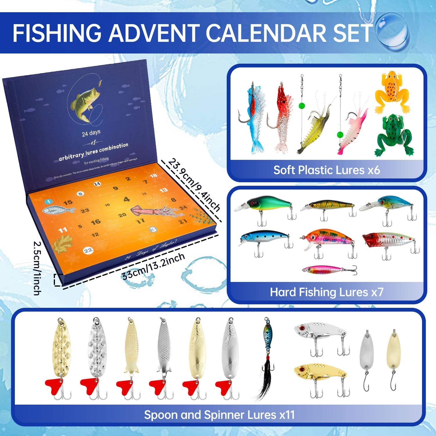Fishing Advent Calendar 2025, 24 Days of Christmas Countdown Calendar, Fishing Lures Set for Fisher Adult Men Teen Boys, Soft Lures Spoons Minnow Xmas Surprise Gift(Random Style) image number 4
