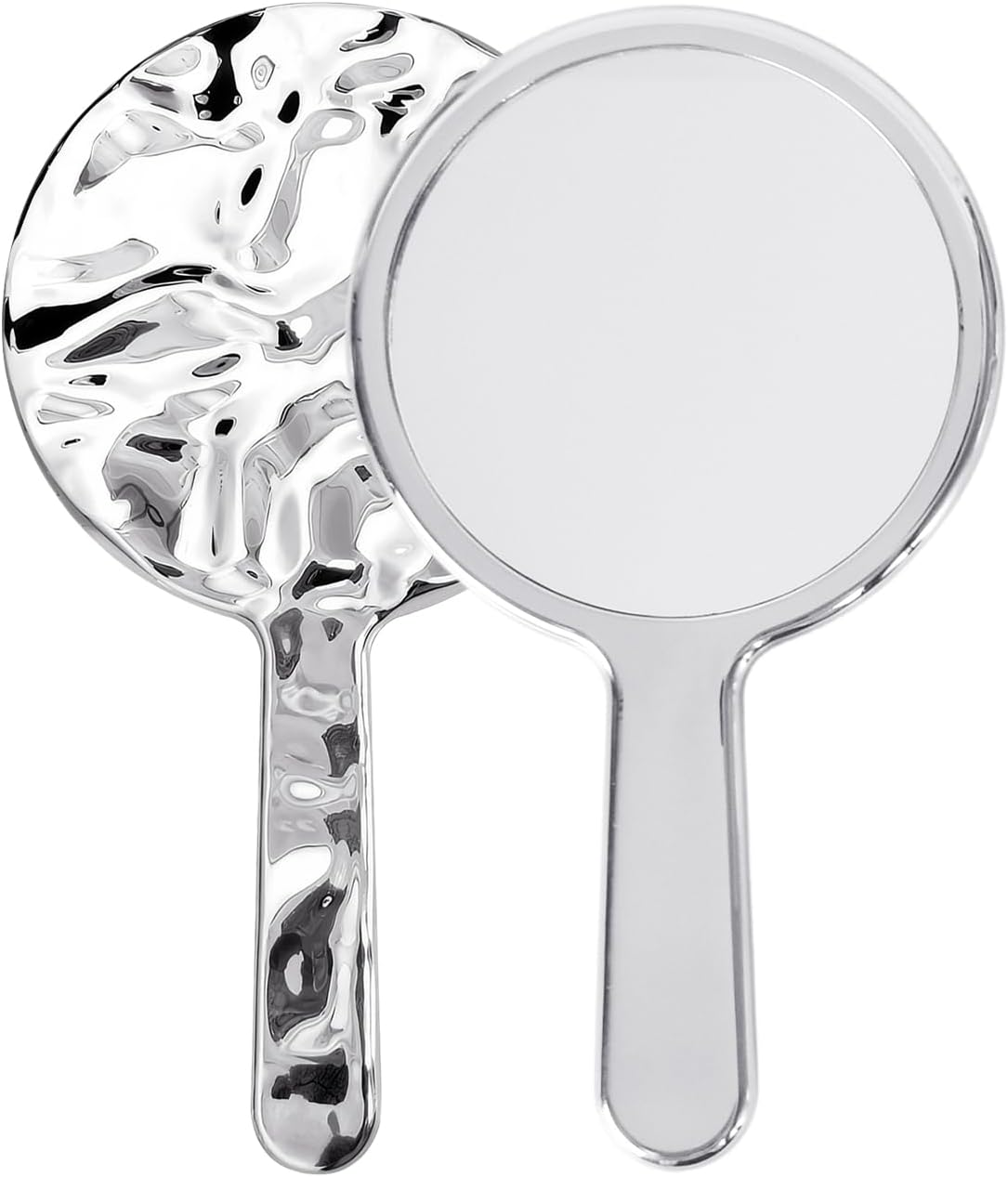Hand Mirror Professional Hand Held Mirrors Makeup Barbers Shaving Salon Mirrors Hairdressers Compact Tool with Handle for Travel Festival Essentials Portable Makeup Mirror round Silver image number 2