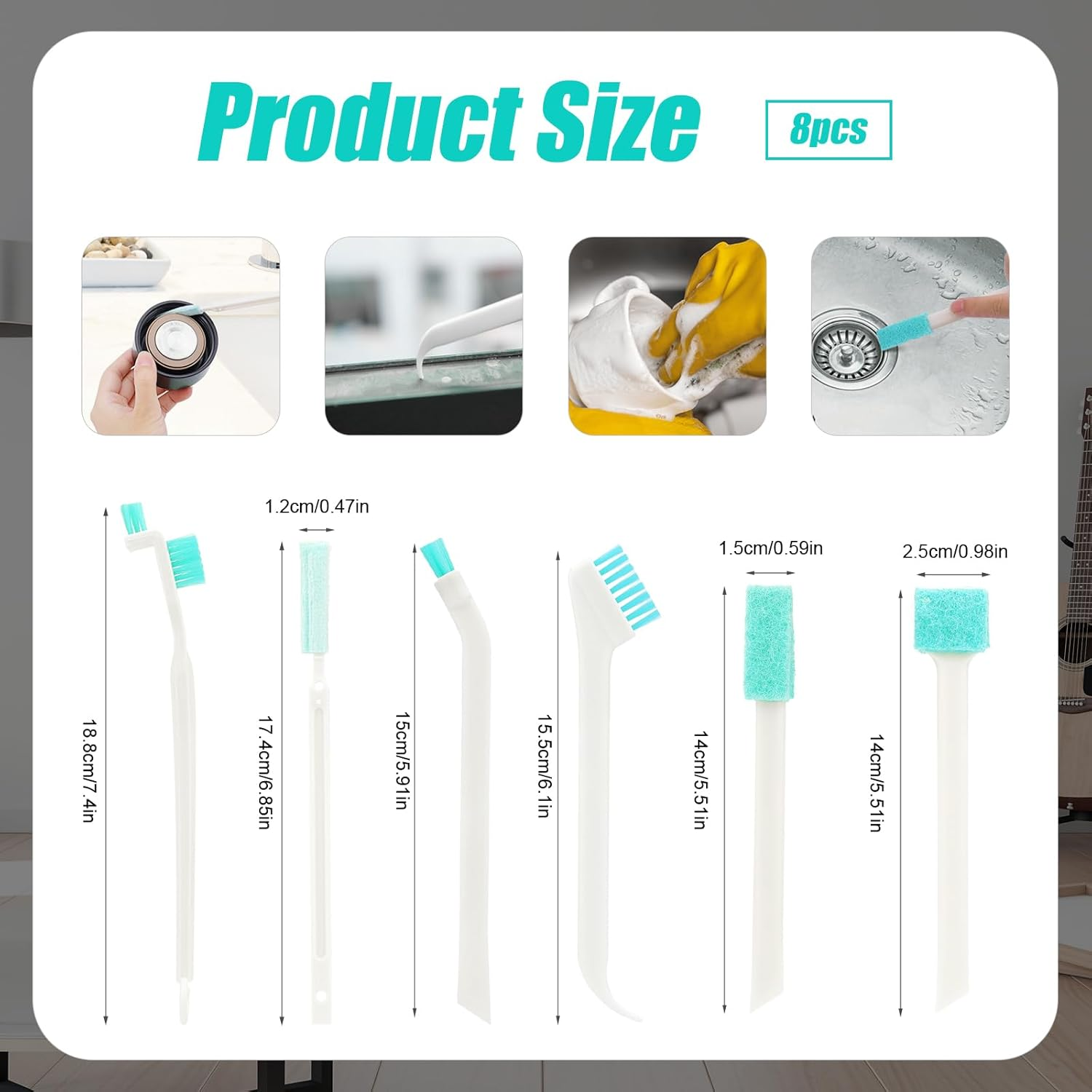 8Pcs Humidifier Cleaning Tools, Crevice Cleaning Brushes Tool Tiny Cleaning Brush Mini Cleaning Brush Detail Tiny Scrub Cleaner Brush Small Cleaning Brushes for Tight Spaces image number 2