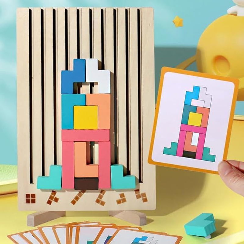 Colorful 3D Wooden Stacking Puzzle Toys, Wooden Russian Building Block Puzzles, Tangram Jigsaw Puzzle Intelligence Adult Home Decor, Stress Relief Puzzle Games, Family Activities image number 2
