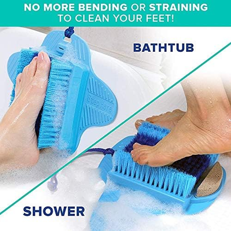 SODIAL Fresh Feet- Foot Scrubber with Pumice Stone, Cleans, Smooths, Exfoliates and Massages Your Feet without Bending in the Shower or Bathtub