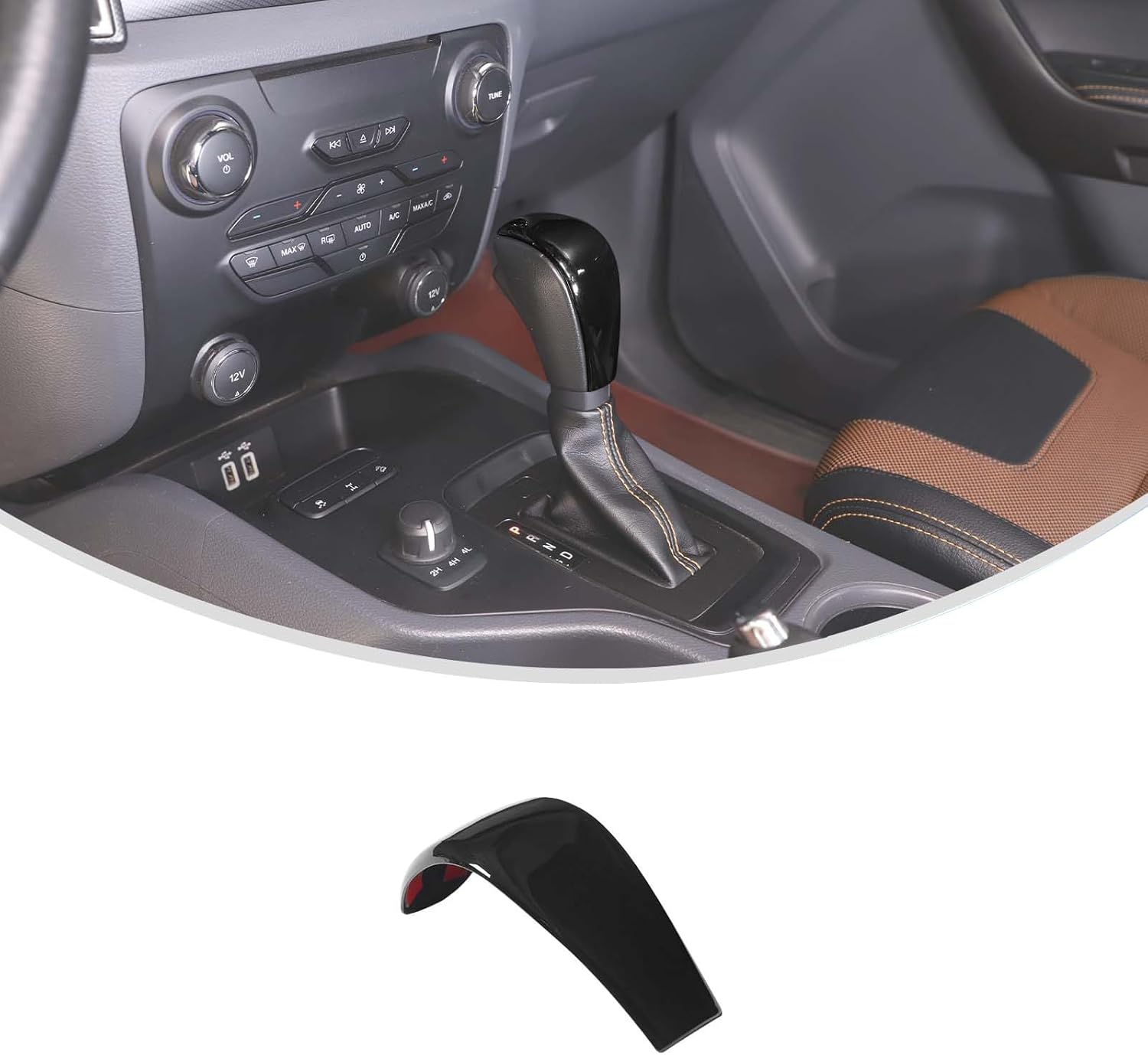 Gear Shift Knob Cover Trim Compatible with Ford Ranger/T6/T7 2015-2018 Accessories | ABS Shifter Head anti Scratch Protector | 1PC Set (Glossy Black)