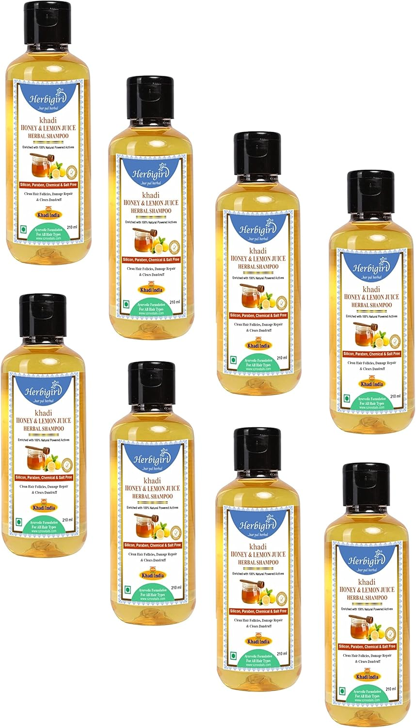 Herbigiri Khadi Natural Honey & Lemon Juice Herbal Shampoo 210Ml Pack of 5 image number 1