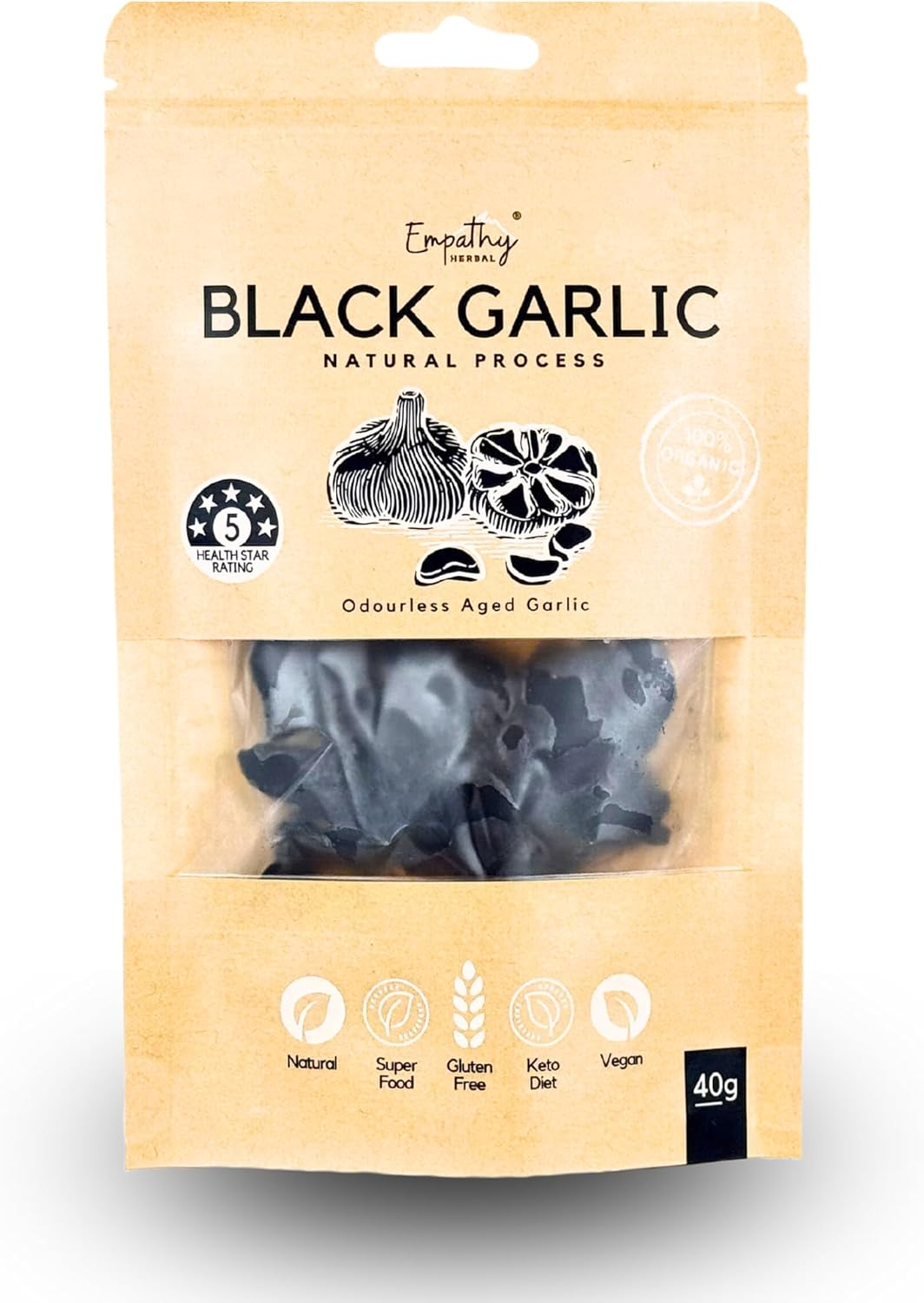 Empathy Herbal Premium Organic Black Garlic Peeled Cloves - Odorless & Delicious (40G) image number 2