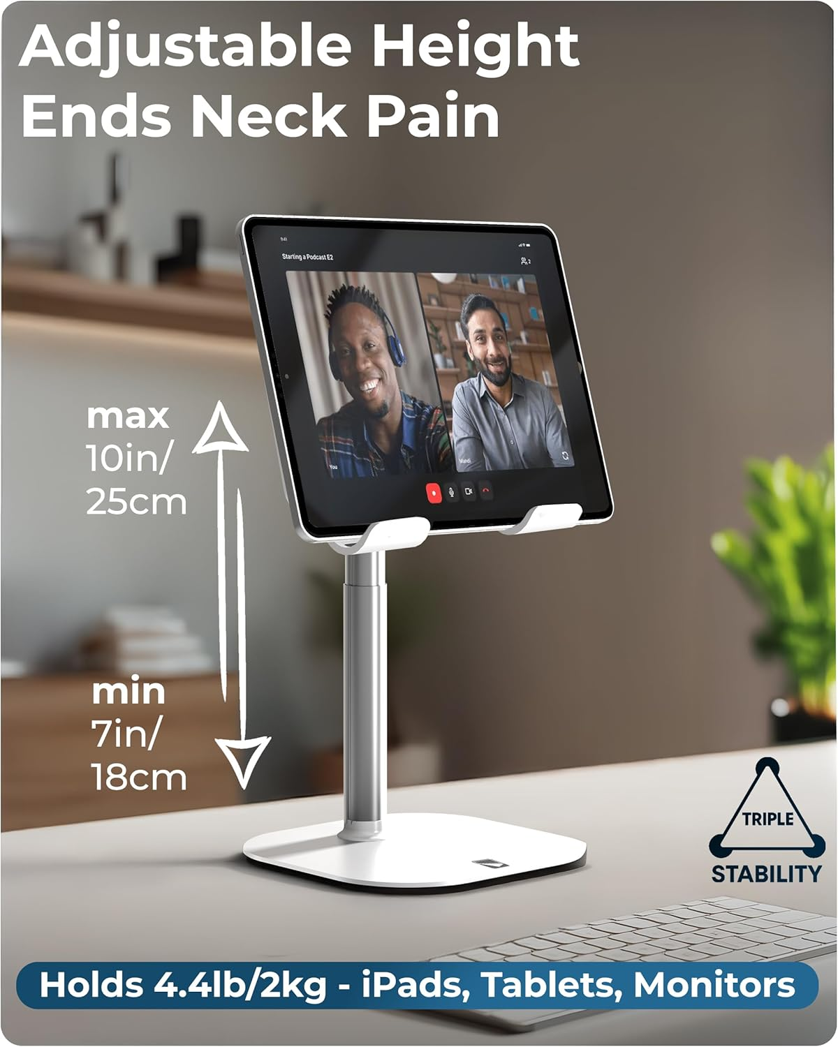 Cooper Tabholder, 7-10" Height Adjustable Tablet Stand, Premium Ipad Stand for Desk, 270&deg; Tilt Portable Monitor Holder for 15.6-17" Displays, for All Ipad, Kindle, Surface, Samsung Tablets (White) - Cream White image number 6