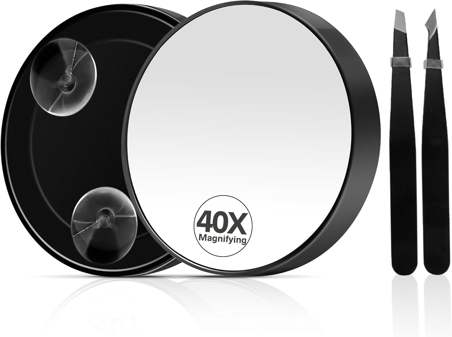 40X Magnifying Mirror, Magnifying Mirror Suction Cup, Travel Makeup Mirrors with Precise Tweezers, Compact Mirrors for the Removal of Female Facial Hair, 3.5 Inches (Black) image number 5