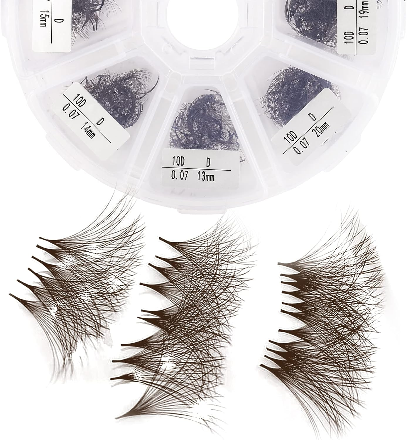 Premade Brown Eyelash Extension 500 Fans Handmade Loose Volume Lashes 10D Pre-Made Fans 0.07Mm C/D Curl 13-20Mm Mixed Volume Eyelash Extensions (500PCS-10D-0.07-D, 13-20Mm MIXED) image number 5